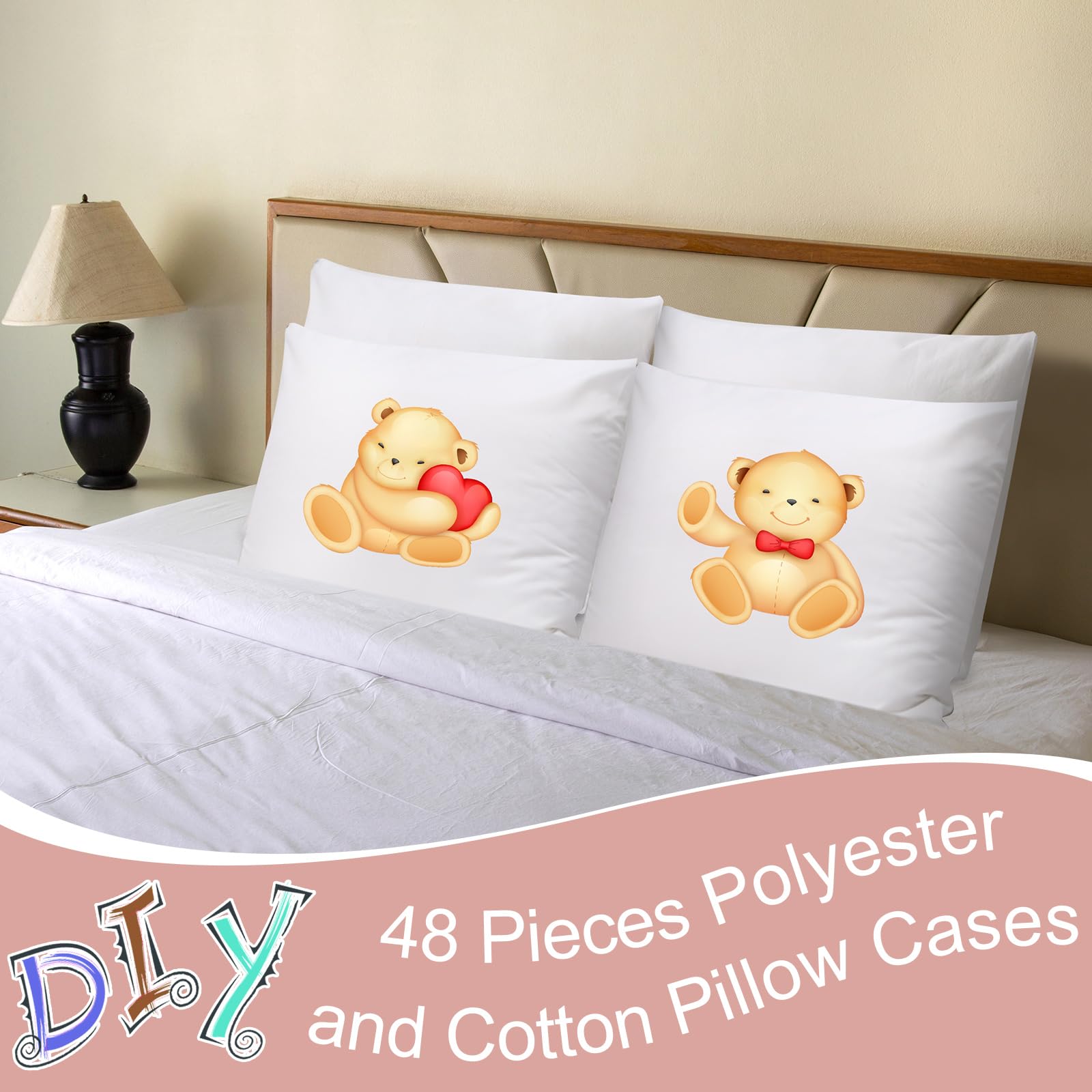 Shimeyao 48 fundas de almohada con cremallera, fundas de almohada estándar a granel, suaves, transpirables, de satén de algodón, protección contra el polvo, fundas de almohada blancas para el hogar,