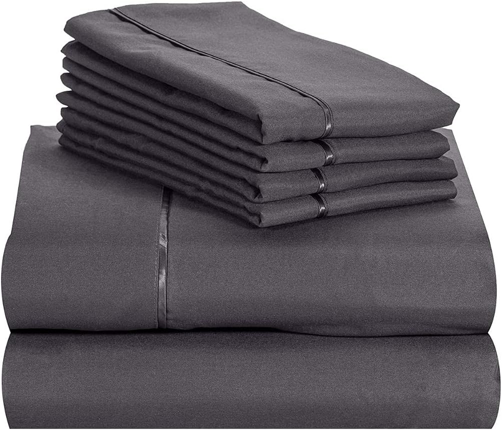 Lexington Elegance 18 inch Deep Pocket 6 PC Bed Sheet Sets Wrinkle Free (Dark Grey, Queen)