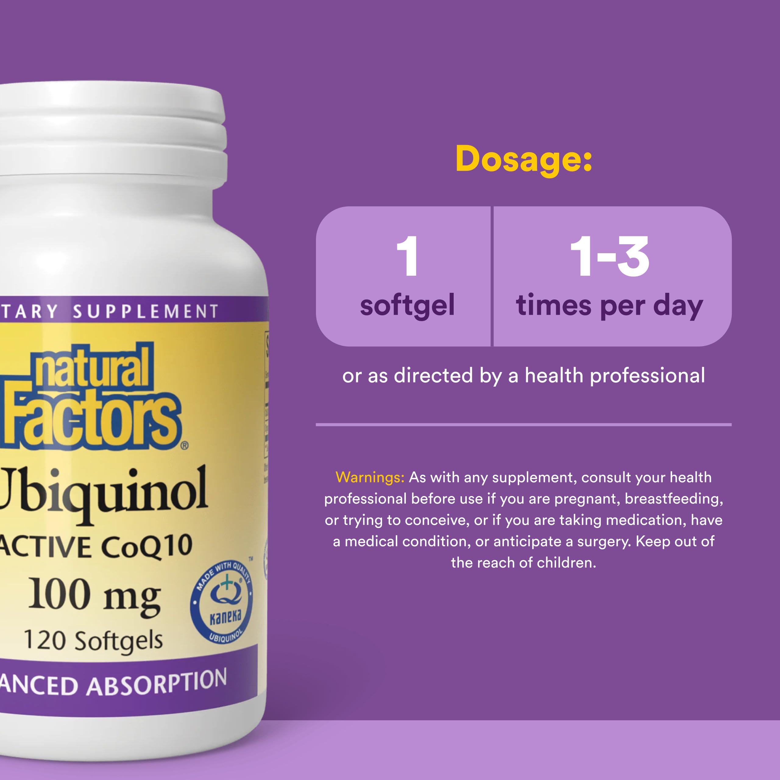 Natural Factors Ubiquinol 100 mg - Supports Heart Health & Natural Vitality - Antioxidant Support Supplement with Superior Absorption - Energy Support with Flaxseed Oil - 120 Softgels (120 Servings) — Amazon image 3