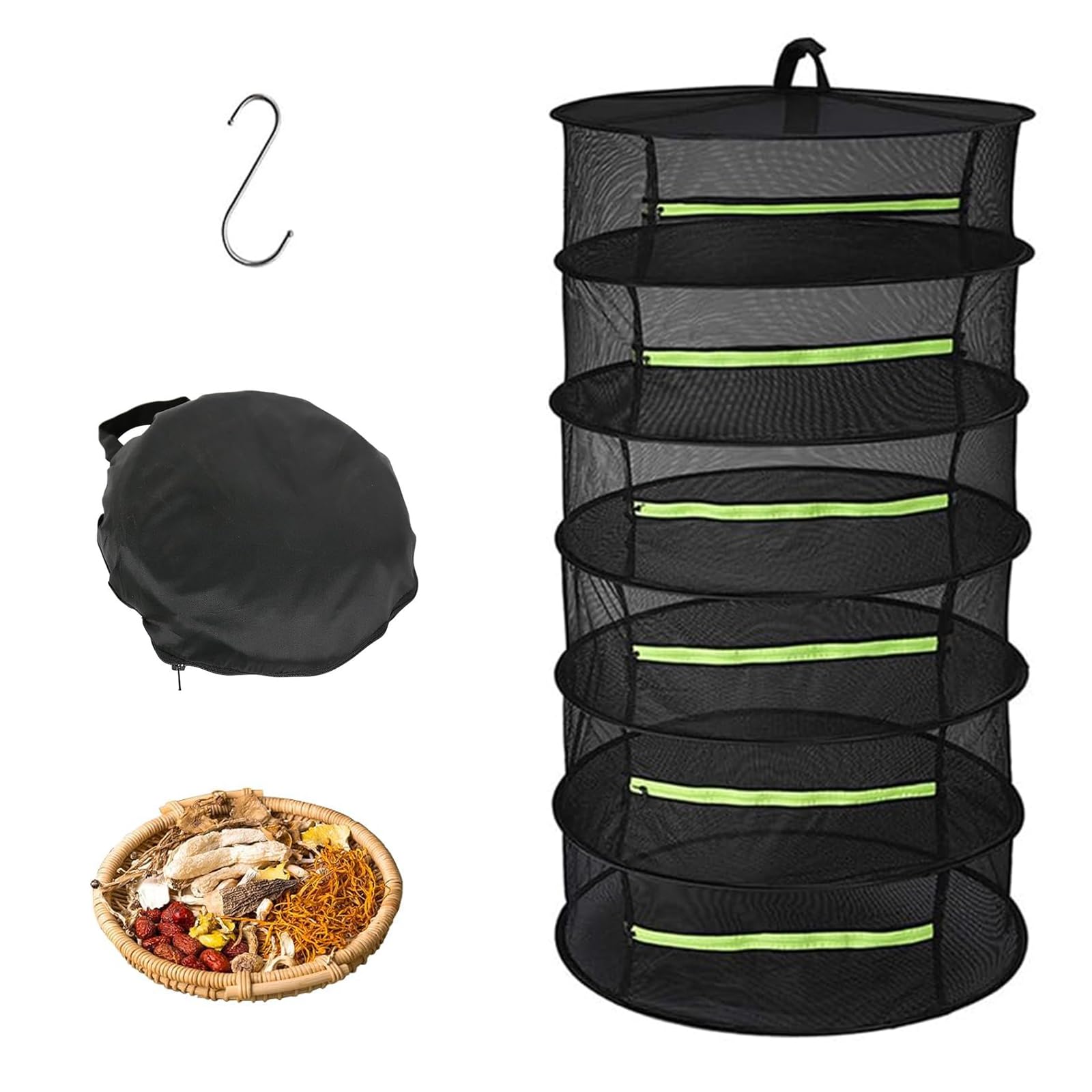 Rete Essiccazione,Essiccatore per Erbe Aromatiche a 6 Strati Sospeso, con Ganci e Cerniere, Rete per Essiccazione a Maglie per Piante, Erbe Aromatiche,Sspezie, Verdure, Carne