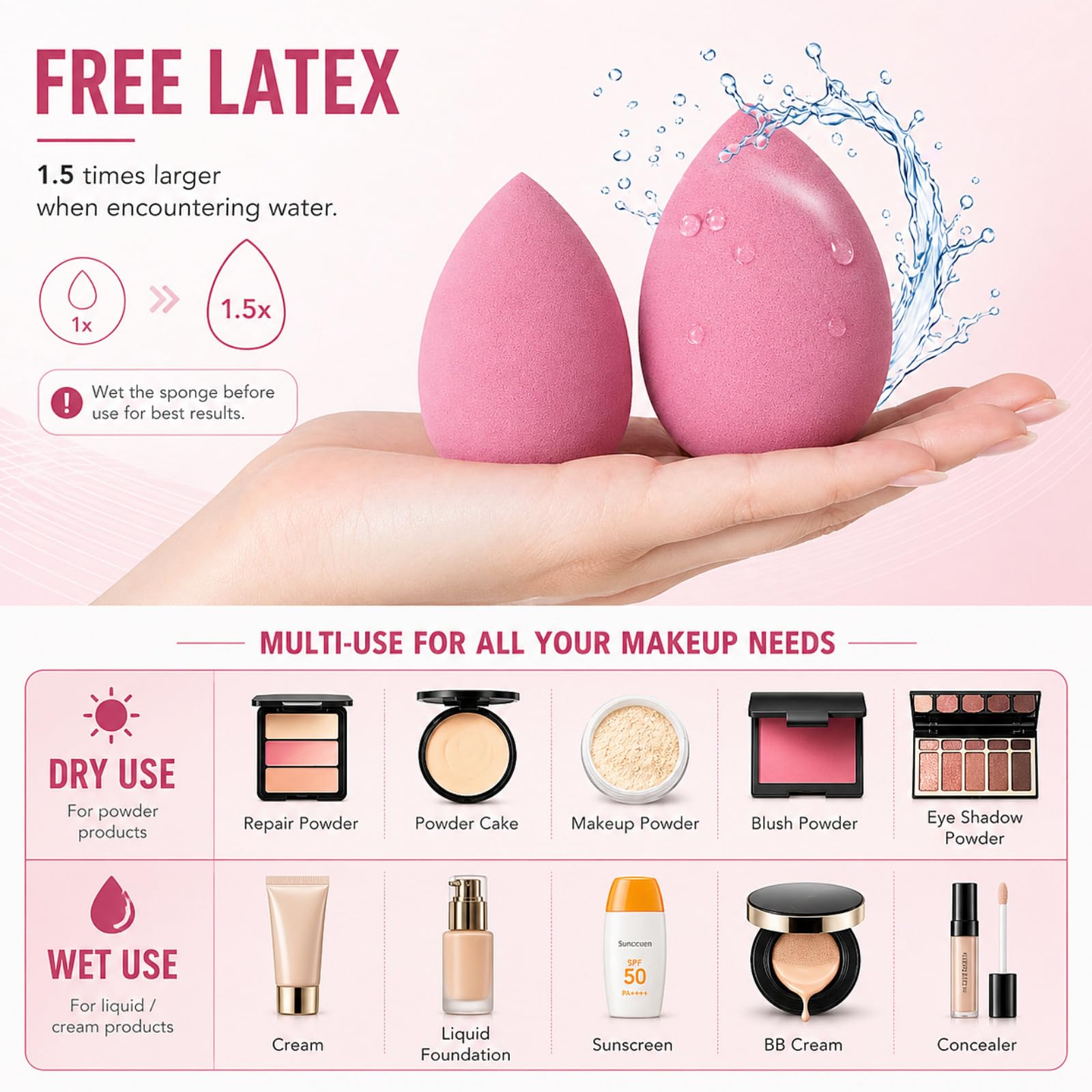 Éponges Maquillage & Houpettes 14 Pcs Rose, Beauty Blender Douces pour Fond de Teint, Correcteur, Poudre – Application Zéro Défaut sans Traces