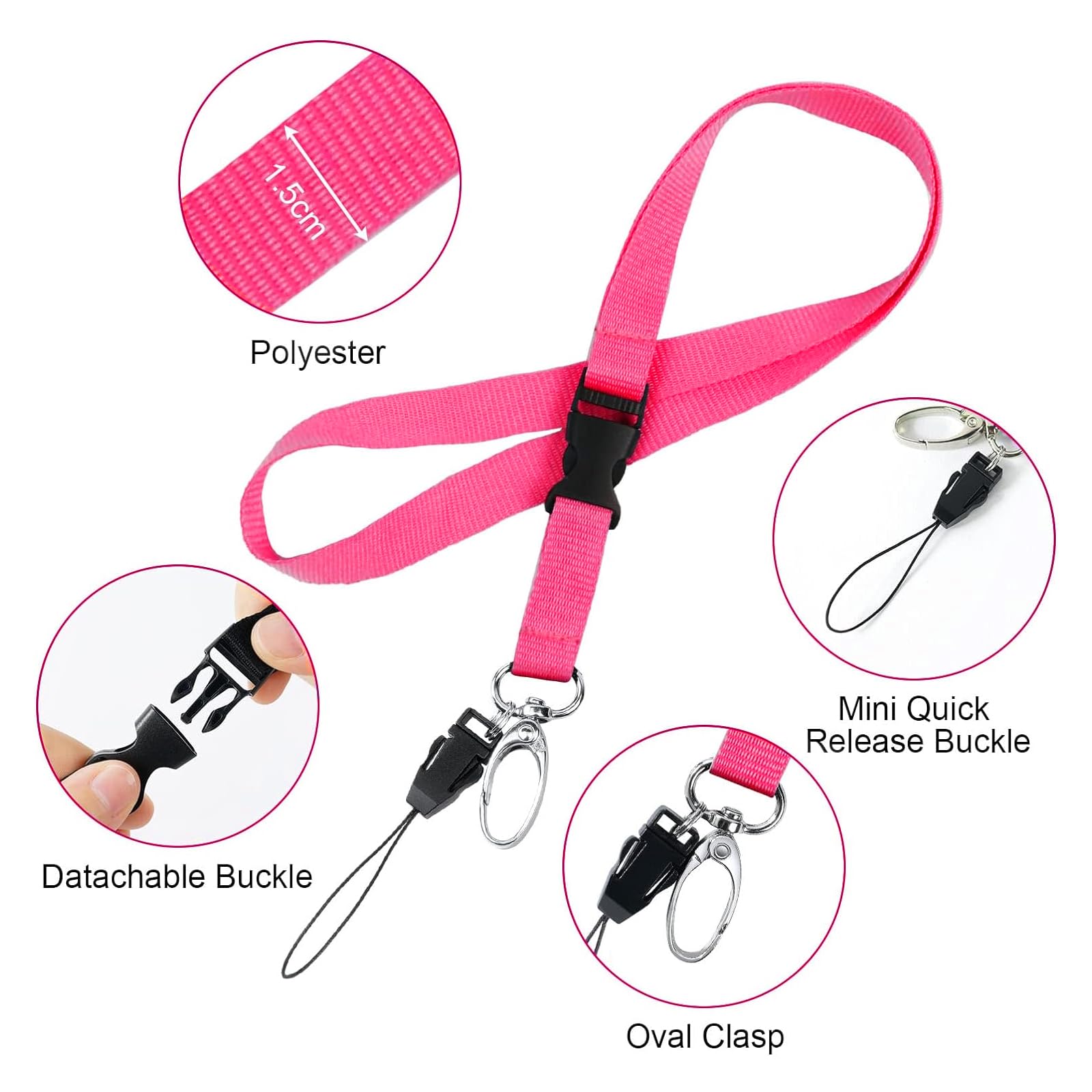 Vicloon Cordón para el Cuello con Colgantes de Tarjetas de Identificación, Id Card Badge Holder de Cuero, funda tarjeta identificación, Doble Cara, Para Personal, Estudiantes, Oficina(Rosa Roja)