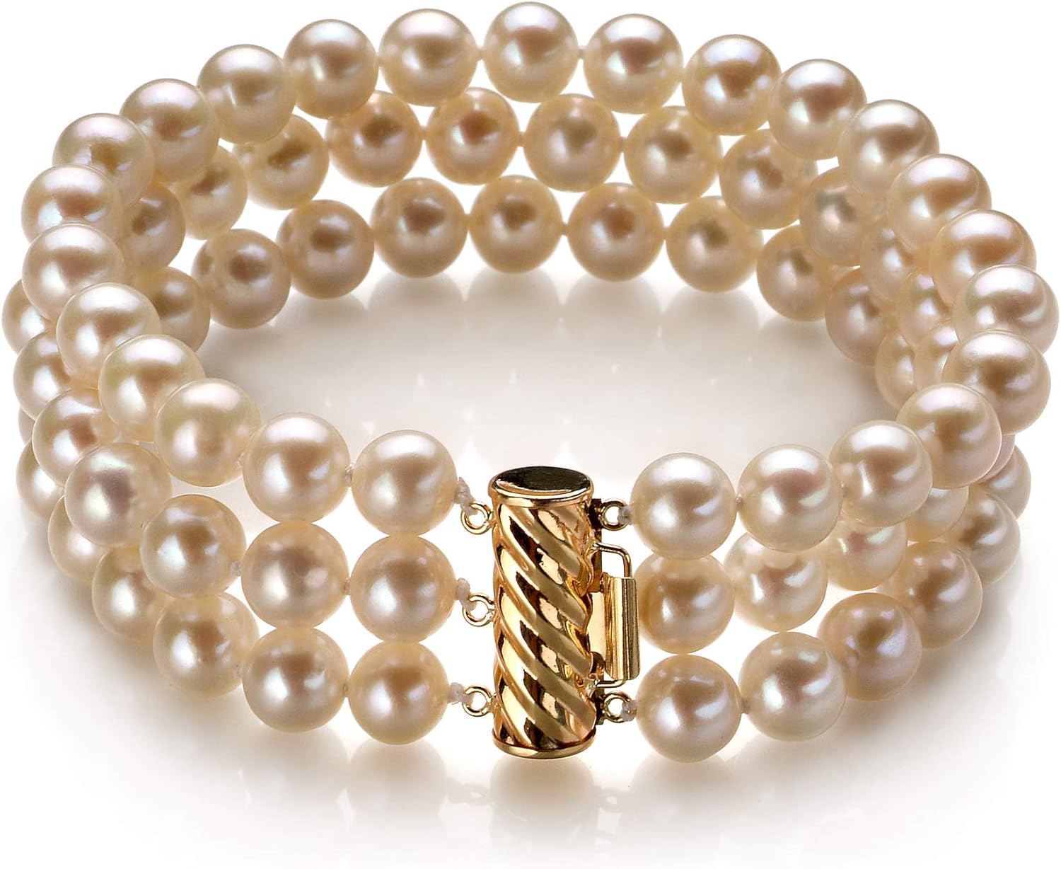 Dianna White 6-7mm Tripple Strand AA Quality Freshwater Cultured Pearl Bracelet for Women