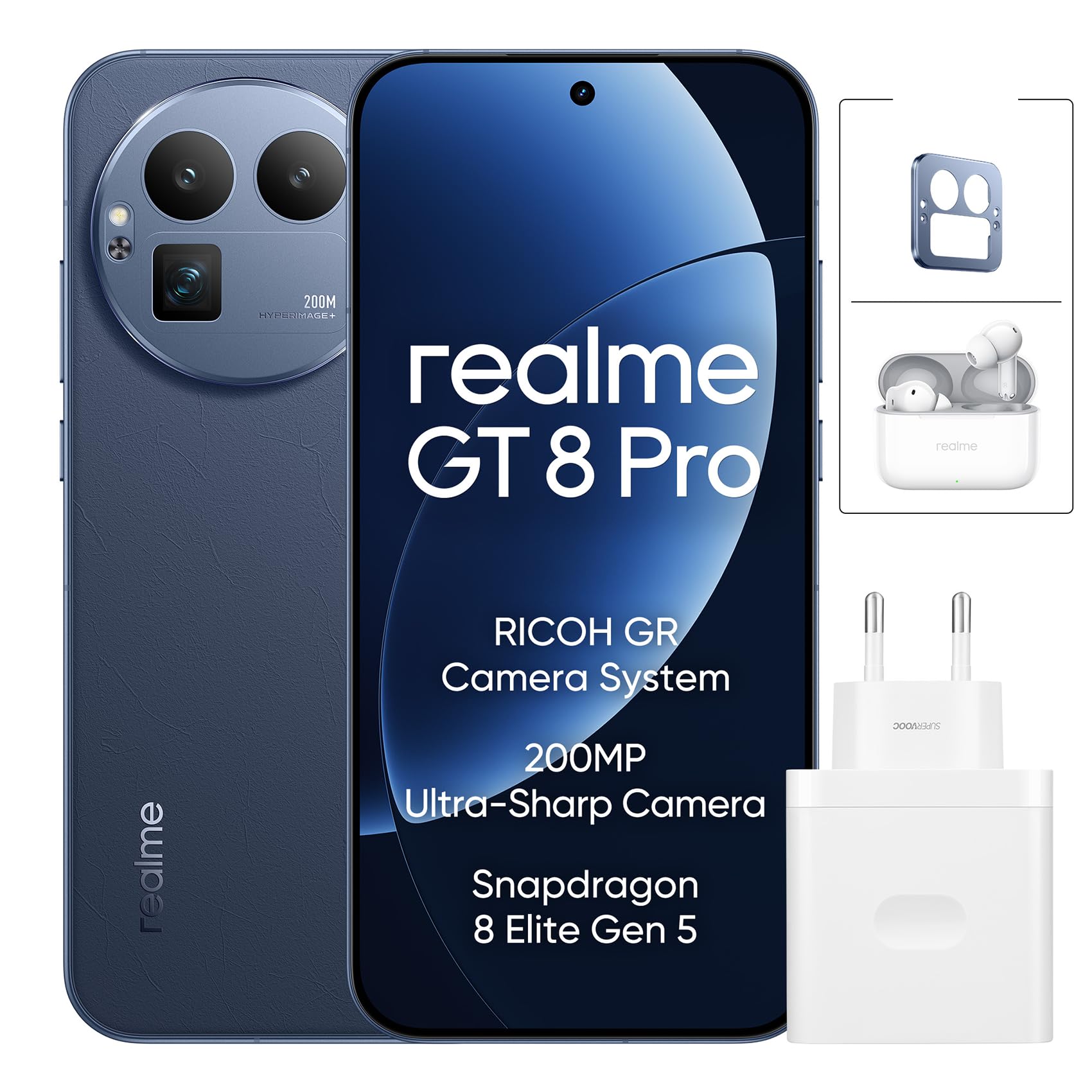 realme GT 8 Pro 5G Smartphone 12+256GB, Processor Snapdragon® 8 Elite Gen 5, Schermo da 6.79 pollici, Ricarica Rapida 120W, Batteria da 7000mAh, Fotocamera da 200MP, IP69, Refresco a 144Hz, Urban Blue