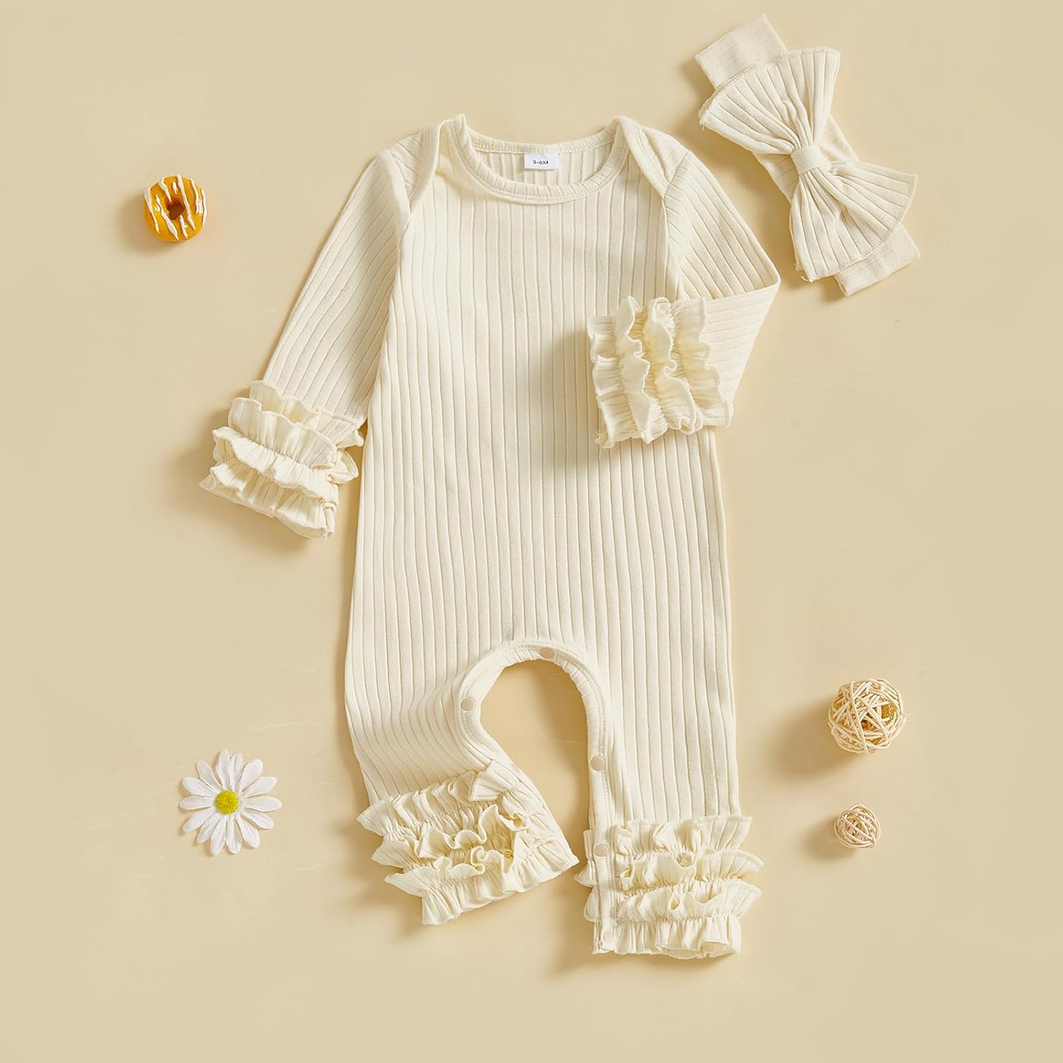 Newborn Baby Girl Clothes Jumpsuit Ruffle Romper Bodysuit Pants Headband One-Piece Coming Home Hospital Outfits - Image 3