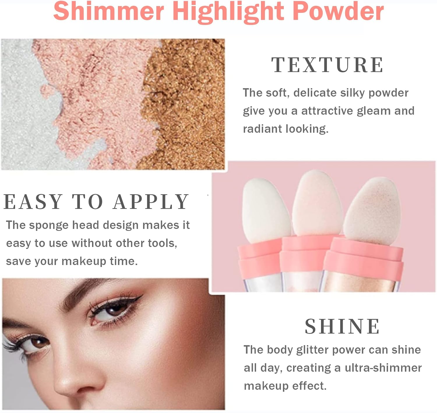 Polvo De Hadas Glitter Highlighter Powder Stick for Face,Long Wearing Fairy Highlight Patting Powder,High Gloss Body Glitter Highlighter Makeup Brighten Face Eyes Lips Hair (White Moonbeam) : Beauty & Personal Care