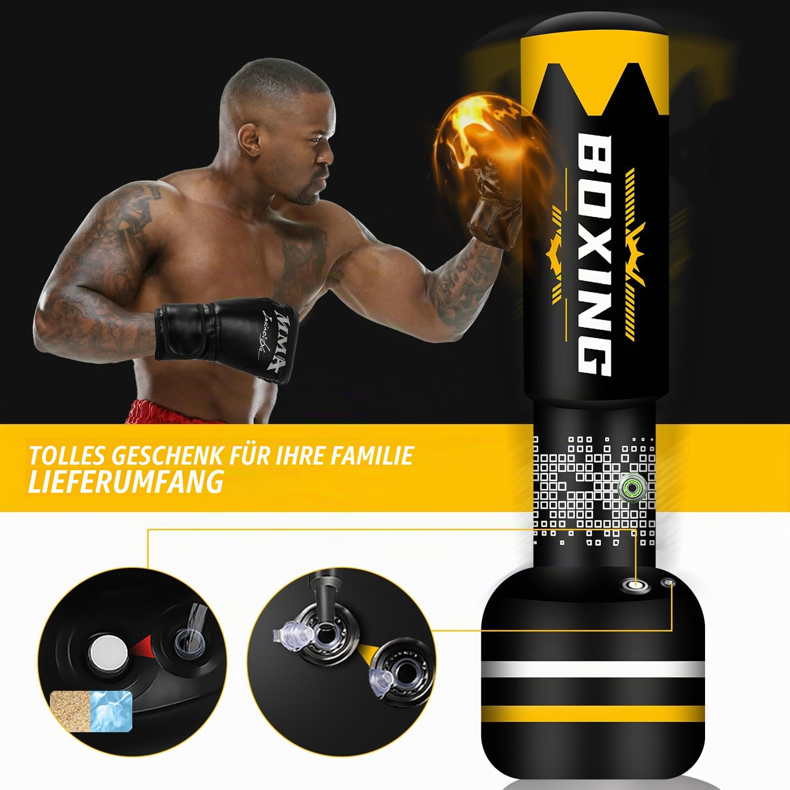 NZQXJXZ Boxsack Stehend Erwachsene, 180cm Upgraded Selbst Aufblasen Schweren Boxsack mit Boxhandschuhen und Built-in Luftpumpe für die Ausbildung MMA Muay Thai Fitness Anfänger