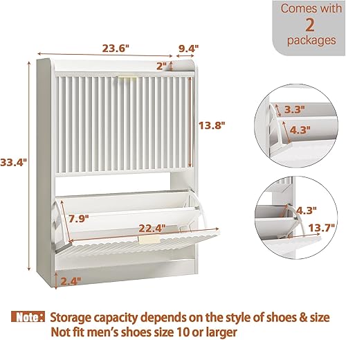 Miniatura 2 de Juego de 2 gabinetes de zapatos estriados para entrada, gabinetes de zapatos delgados y estrechos con 2 cajones abatibles y estantes ajustables,