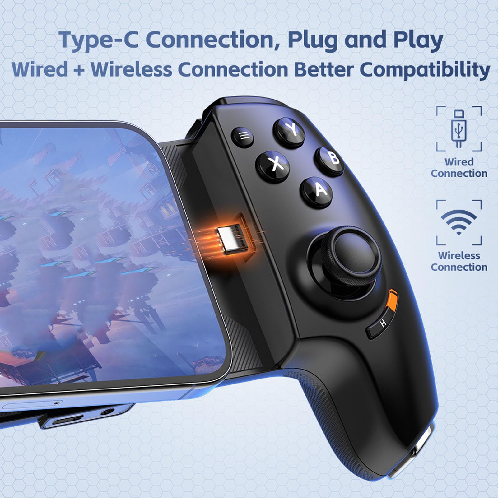 Jiawu Controller di Gioco Mobile Wired USB C Dual Mode Wireless Bluetooth Gamepad con per IOS da 4,5 a 7,5 Pollici