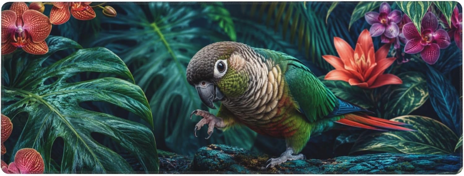 Green Cheek Conure Gaming Mouse Pad, Large Mouse Pad 11.8x31.5 in