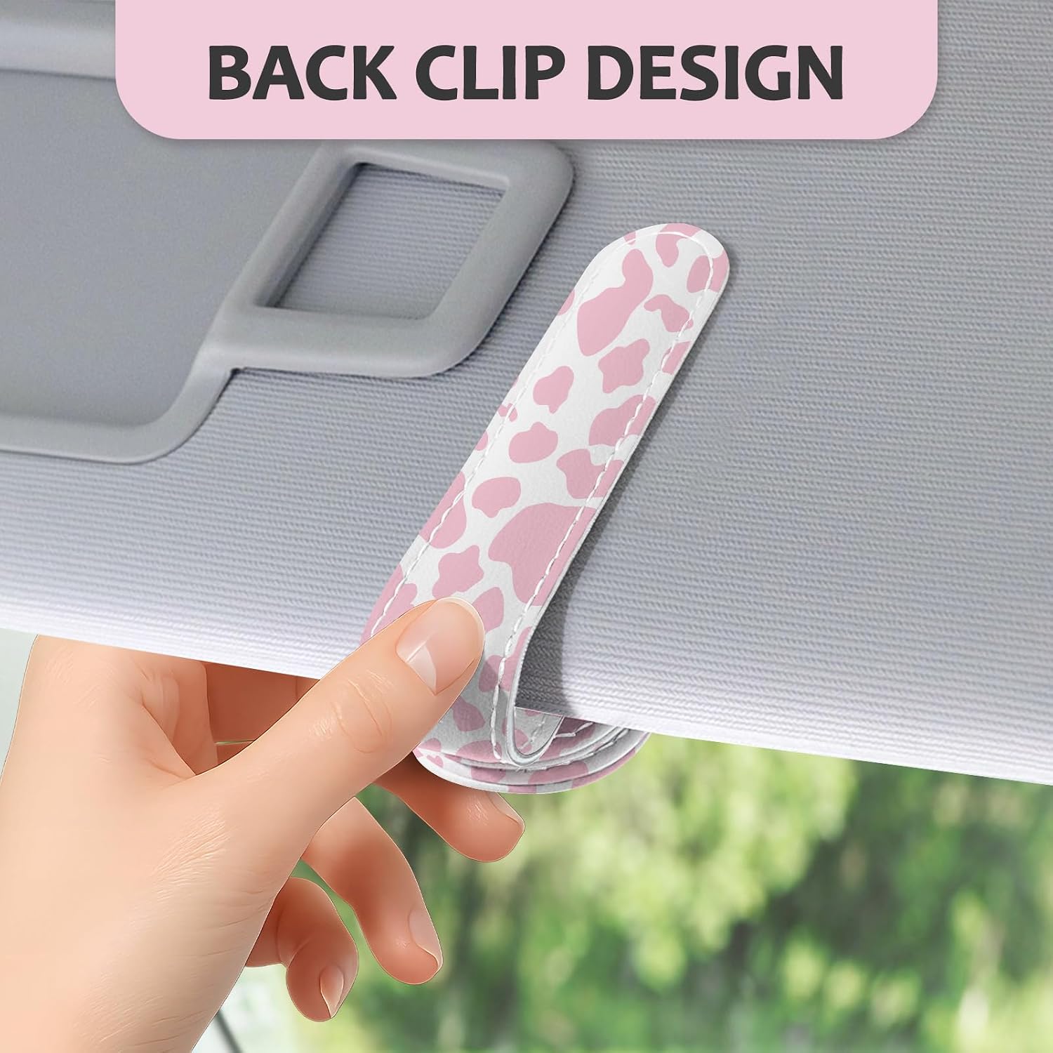 2 Pack Sunglass Holder for Car Visor, Universal Magnetic Car Sunglass Holder for Different Size Eyeglasses, Car Visor Accessories (Cow-Pink)