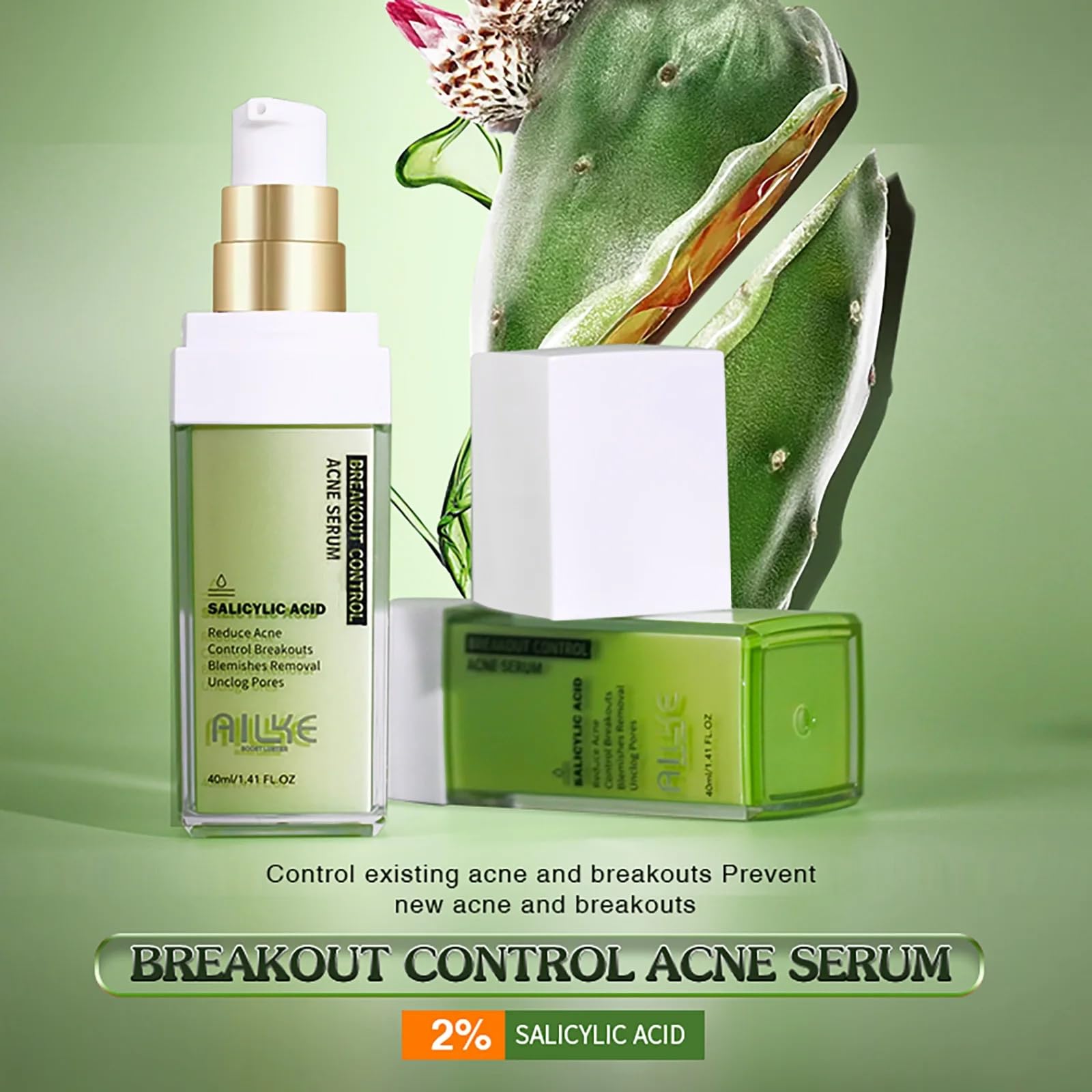 AILKE Salicylic acid Acne Removal Cream, Effectively Anti Acne-prone Skin, Control Breakouts, Reduce Blemishes, Unclog Pores, Repair Post-Acne Marks. All Natural (BREAKOUT CONTROL ACNE 3 in 1 SET)