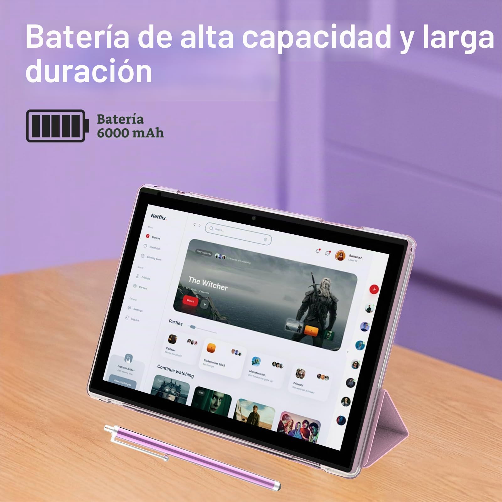 Tableta de 10 pulgadas con teclado 2 en 1 Android 14 Incluye estuche ratón lápiz capacitivo Batería de 6000mAh 8GB+64GB/1024GB Expandible Tableta de 10.1", cámara dual, tableta WiFi Bluetooth PC (Rosa