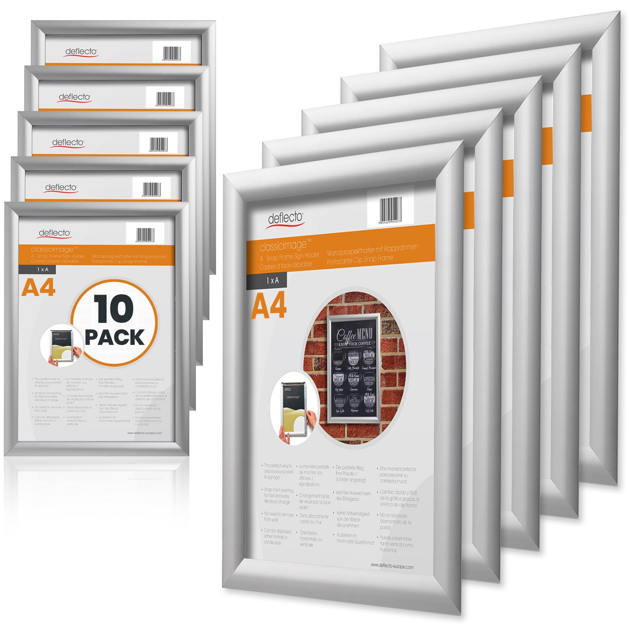 A4 Snap Frame Silver - Pack of 10 Elegant Aluminium Clip Frame for Wall Display - Certificate and Poster Holder with Front Opening Clips