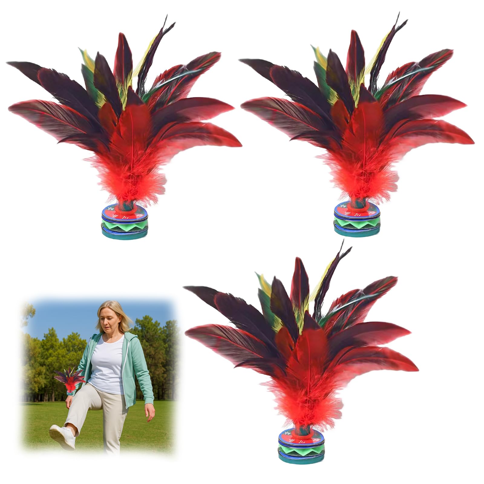 3 PCS Chicken Feather Shuttlecocks, Jianzi, Traditional Chinese Kick Shuttlecocks Shuttle Cocks Chinese shuttlecocks Big Shuttlecock for Kids,Kindergarten Team Building