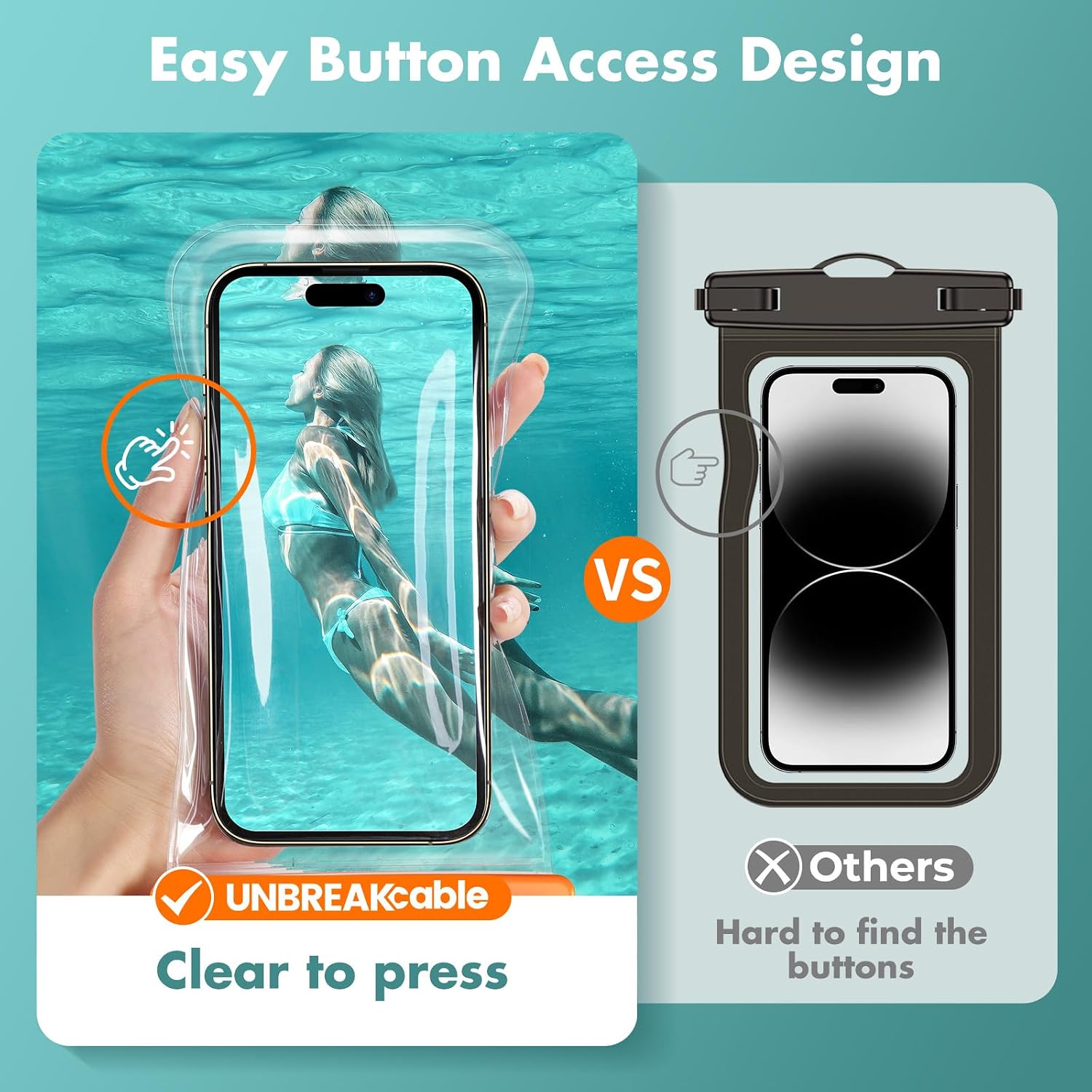 UNBREAKcable Waterproof Phone Pouch-2 Pack IPX8 Waterproof Phone Case for iPhone 16 15 14 13 12 Pro Max & Samsung S25 S24-Dry Bag & Travel Essentials for Beach, Pool, Kayak & Cruise-7" Orange + Purple image 5