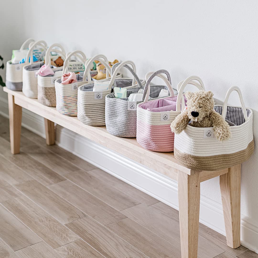 OrganiHaus Rope Diaper Caddy Basket & Baby Changing Basket Diaper Caddy Organizer Nursery