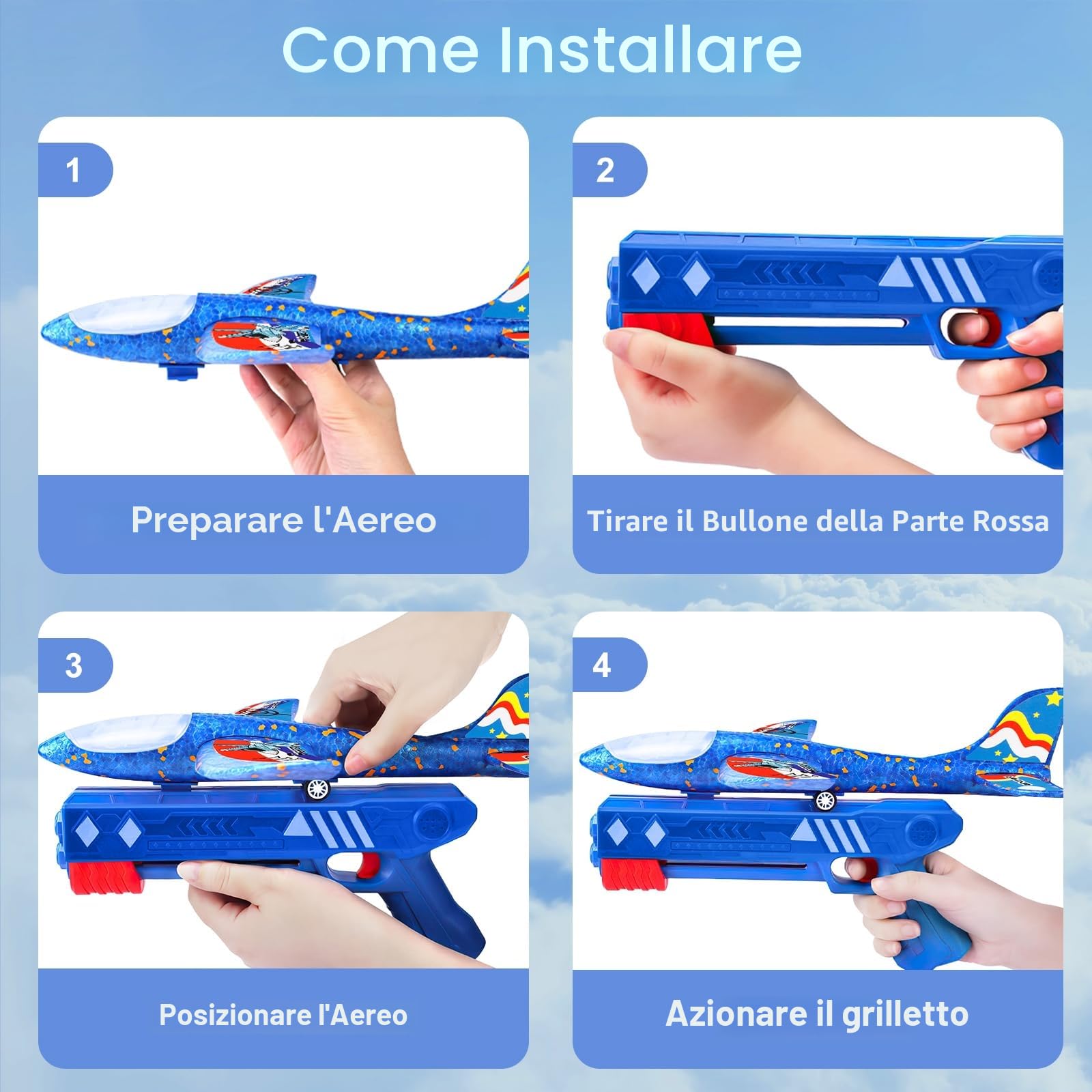 FAMKEEP Giocattoli Lanciatore Aereo,Aereo Giocattolo Aliante Aeroplano Schiuma per Bambini, Giochi Giardino Esterno All'aperto Interattivi Gioco Bimbi 3 4 5 6 7 8 9 10 Anni