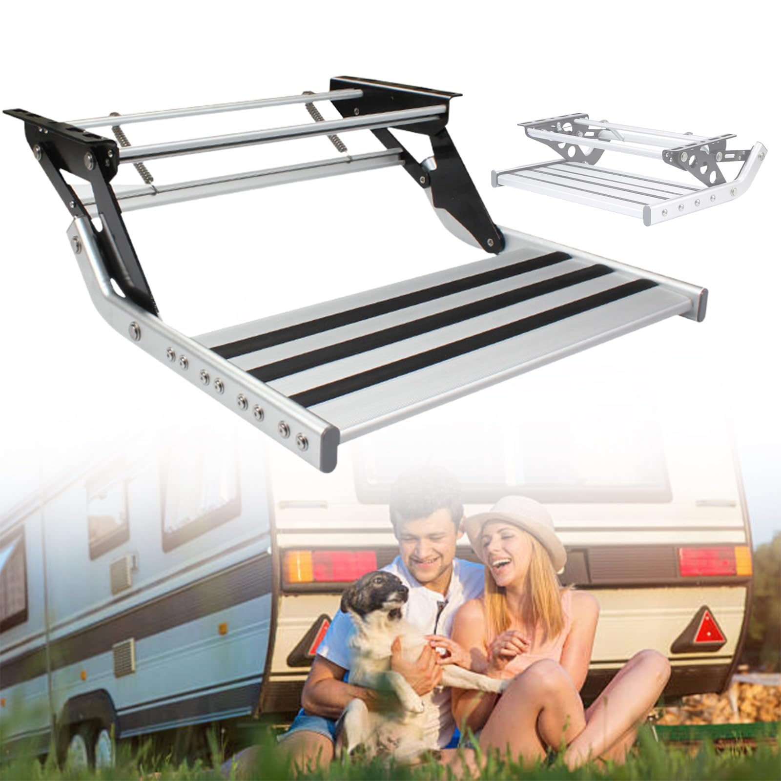 Escalones para RV, Escalones Plegables para Caravana, Escalones de Aleación de Aluminio Resistentes para RV para Viajes de Campamento,1 Step (Manual) LED