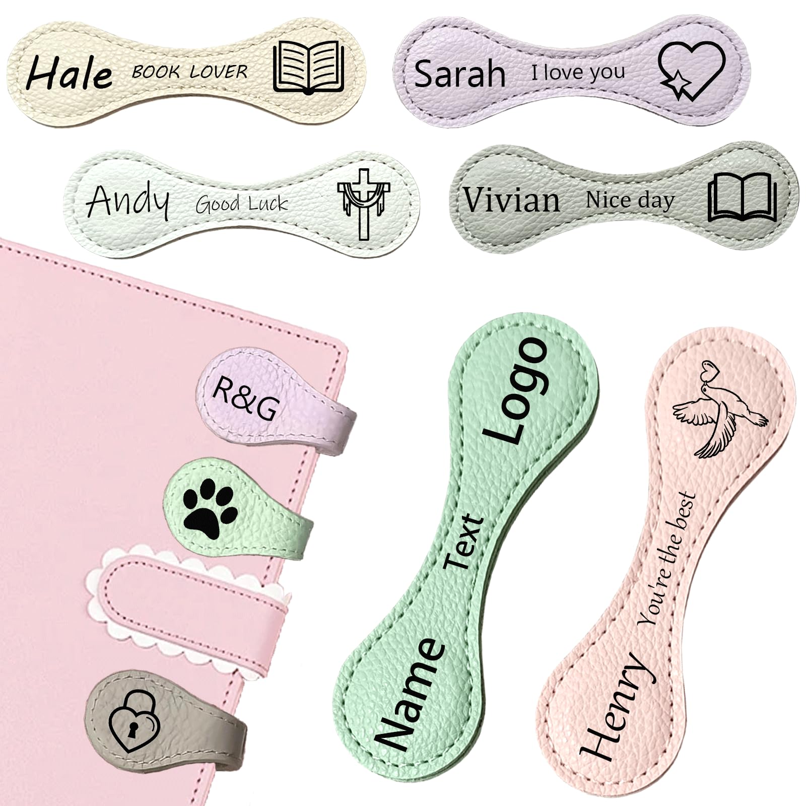 Amazon.com: Personalized Magnetic Leather Bookmarks Custom Engraved ...