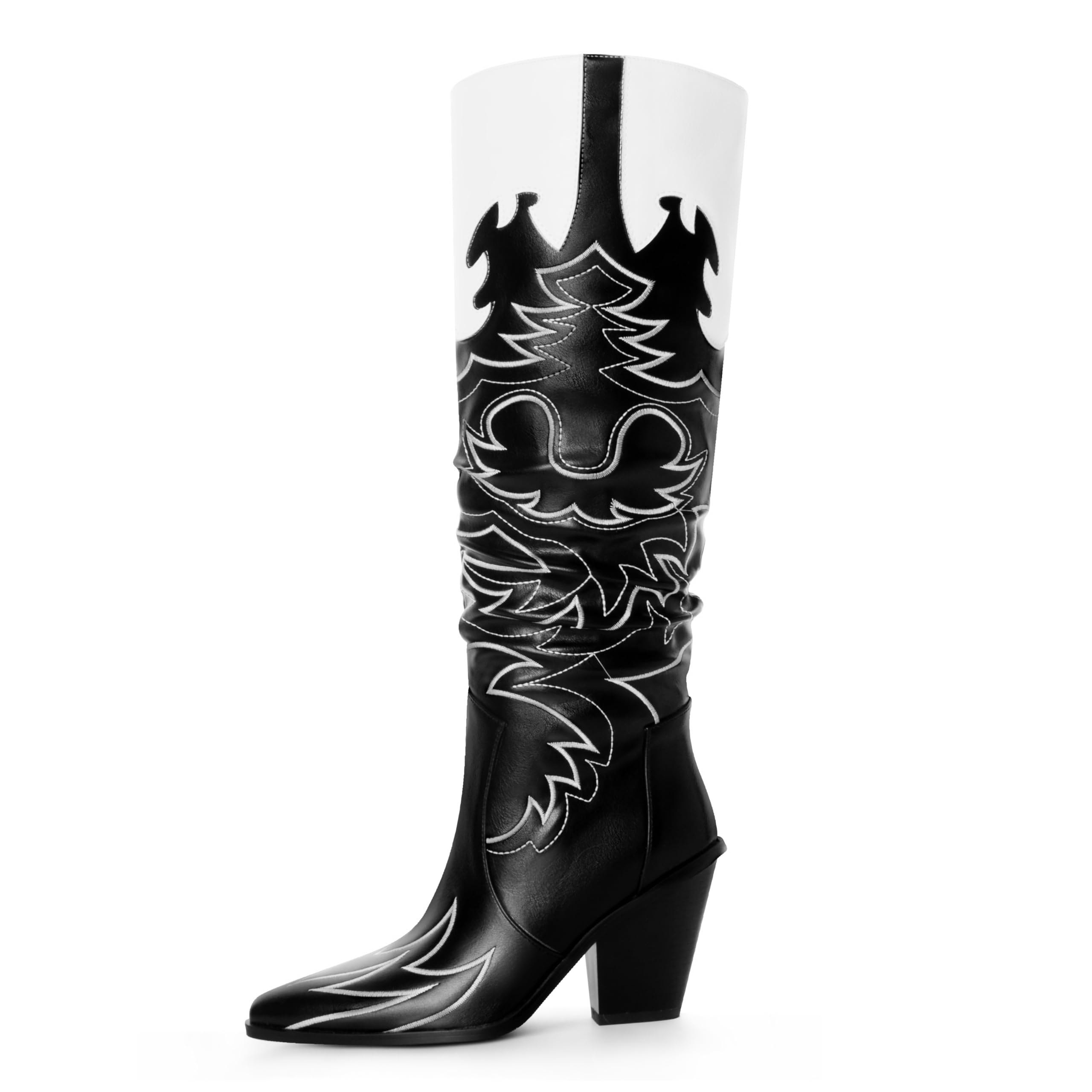 ANN CREEK Womens Cowboy Boots Knee High Cowgirl Boots Side Zipper Two Tones Embroidery Woman Western Tall Pointed
