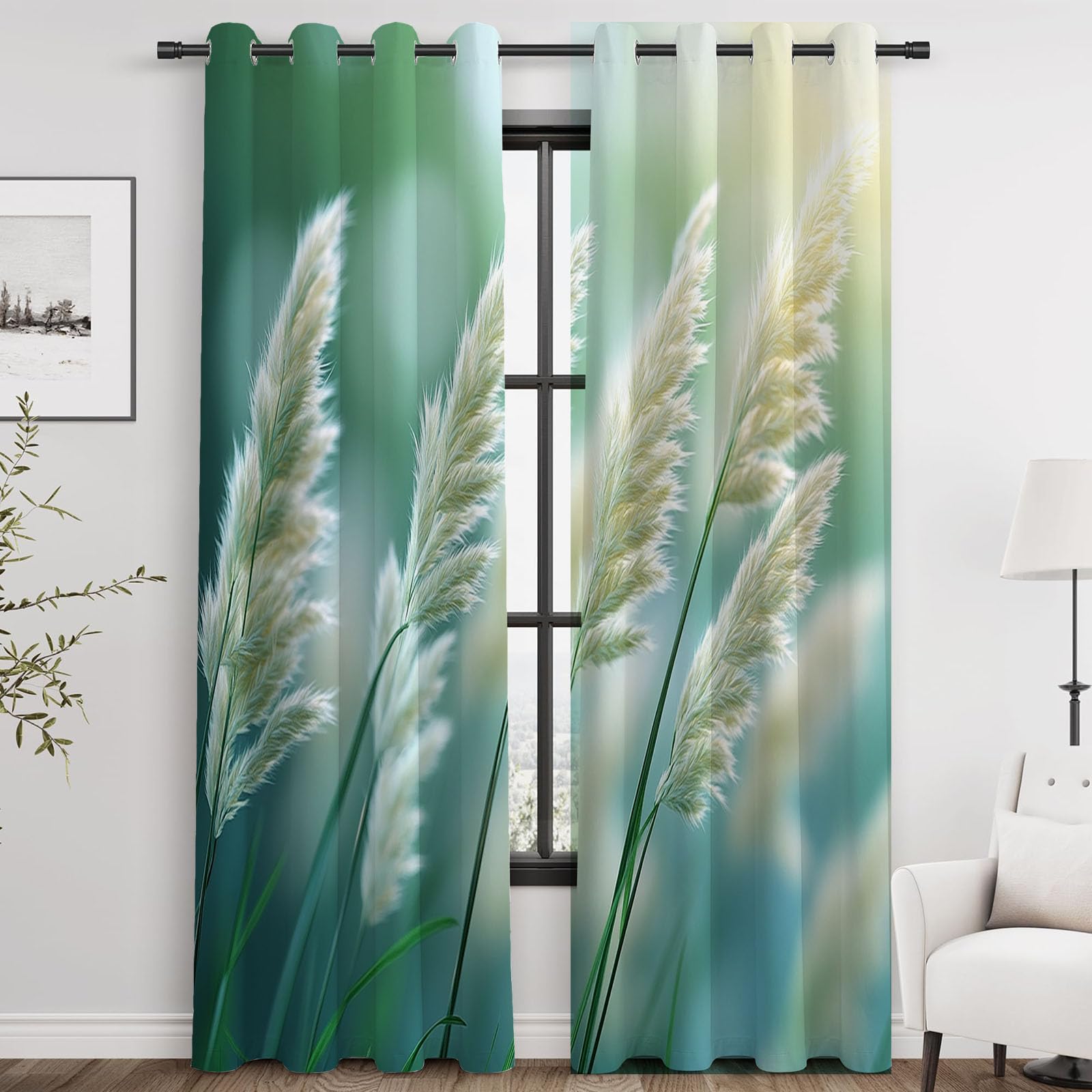 Boho Vintage Blumen Vorhänge Natürliche Pflanzenmuster Muster mit Ösen in Grau Schlaufenschal 2er Set für Wohnzimmer Schlafzimmer Kinderzimmer-H240 x B140 cm (2er Pack)