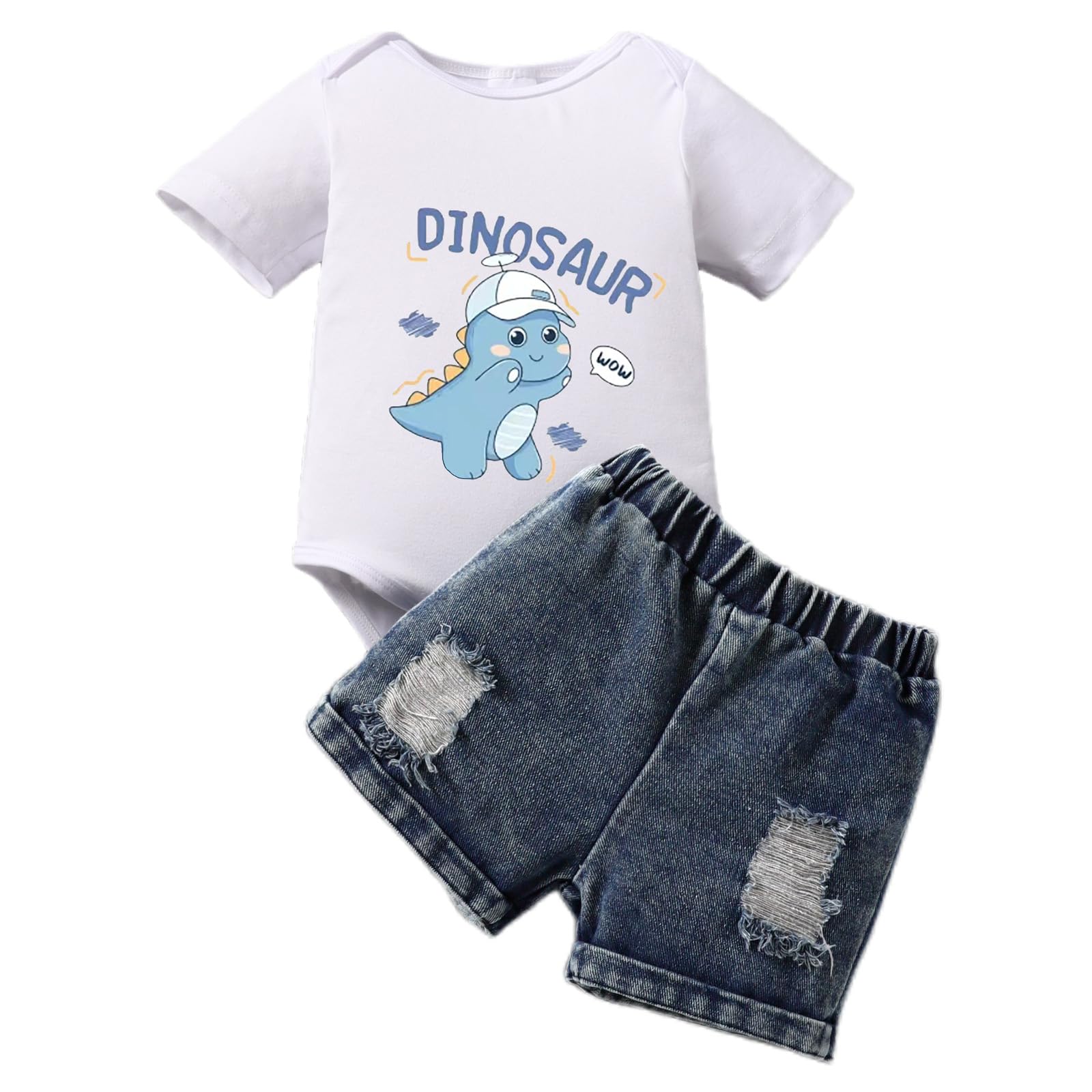 Ensemble Vêtements D'été pour Bébé Garçon Manches Courtes T-shirt Top+ Casual Denim Short Tout-petits Tenues - 1