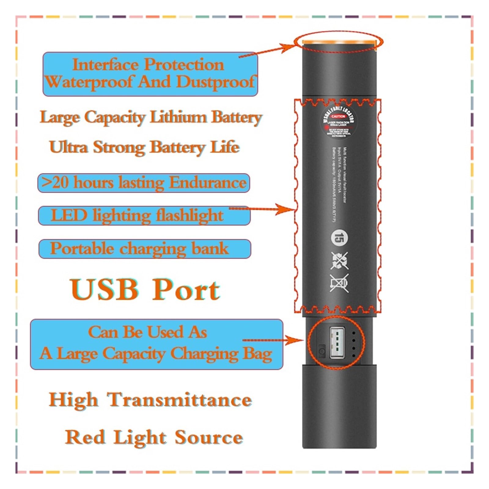 Power Meter Fibra Ottica, Tester for Cavi ottici con Penna a Luce Rossa in Fibra, localizzatore di guasti visivi VFL Penna a Luce Rossa Ottica in Fibra, Tester Penna in Fibra a Luce Rossa(30mW)
