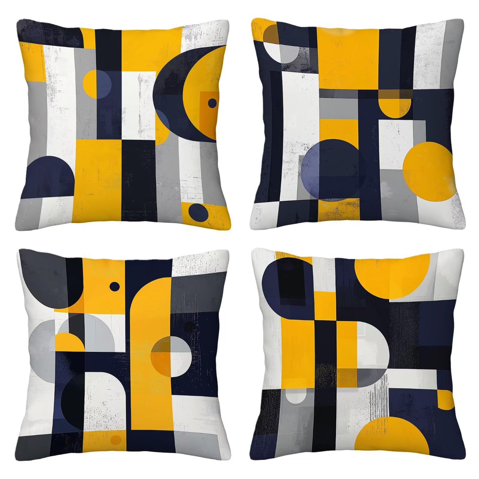 Outdoor Kissenbezug 55x55cm 4er Set Outdoor Wetterfest Kissenbezüge Geometrie Wasserdichte Leinen Dekorative Kissenhülle Frühling Sommer Zierkissenbezug für Balkon Terrasse Garten Deko (Modern) I-05