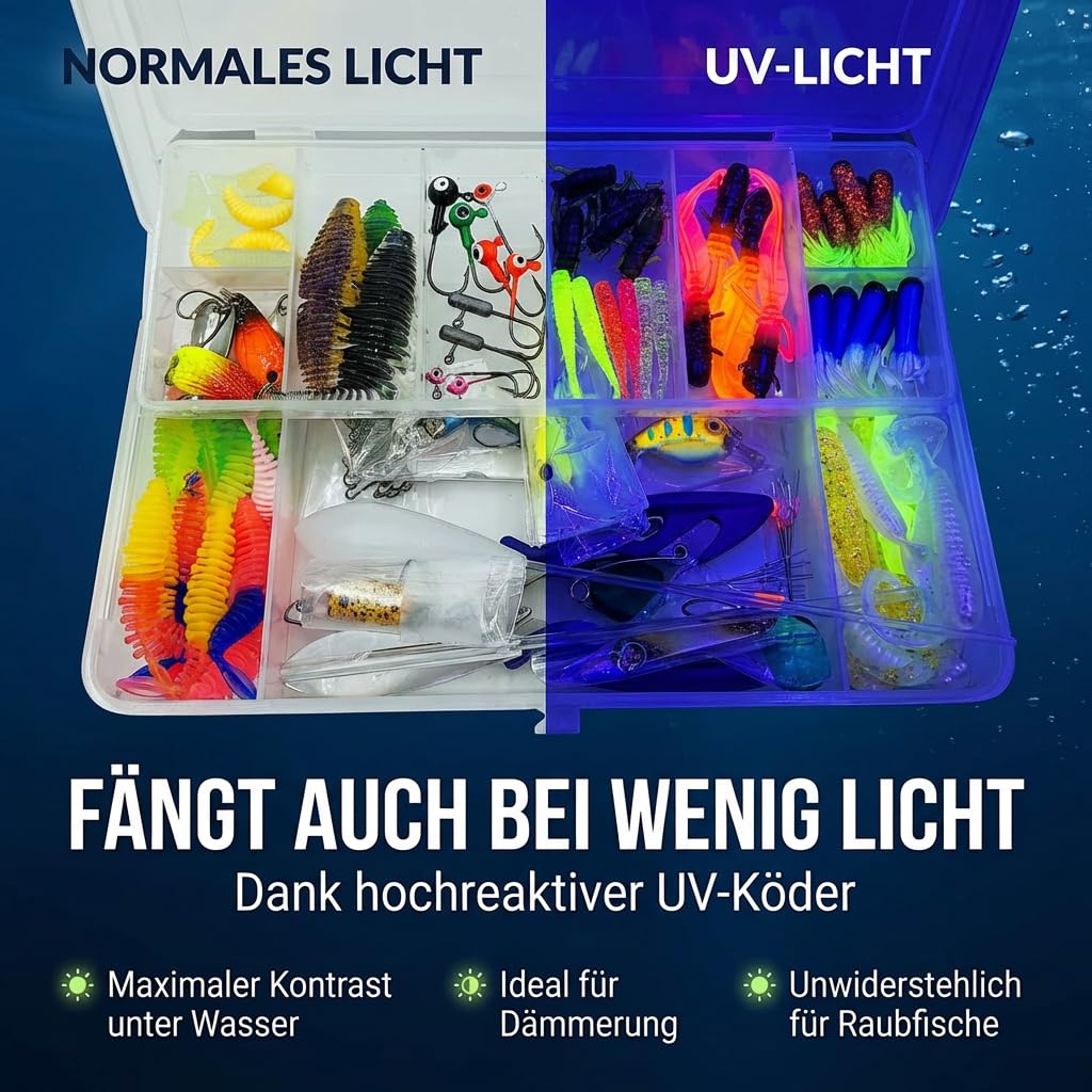 Forellen Angel Set Köder Sortiment Box 126 Teile Komplettset, Spoons Wobbler Spirolino Wirbel Gummiköder | Perfektes Angel Geschenk für Angler | Gummi Forellen Köder Set