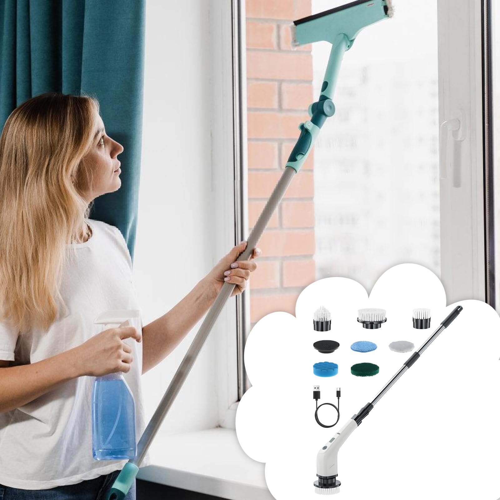 Cepillo De Eléctrico para Baño Herramienta Segura e Impermeable | Cepillo Eléctrico Recargable Para Hogar Azulejos Ducha Fregaderos De Cocina Bañeras Juntas De Azulejos Y Muebles De Exterior
