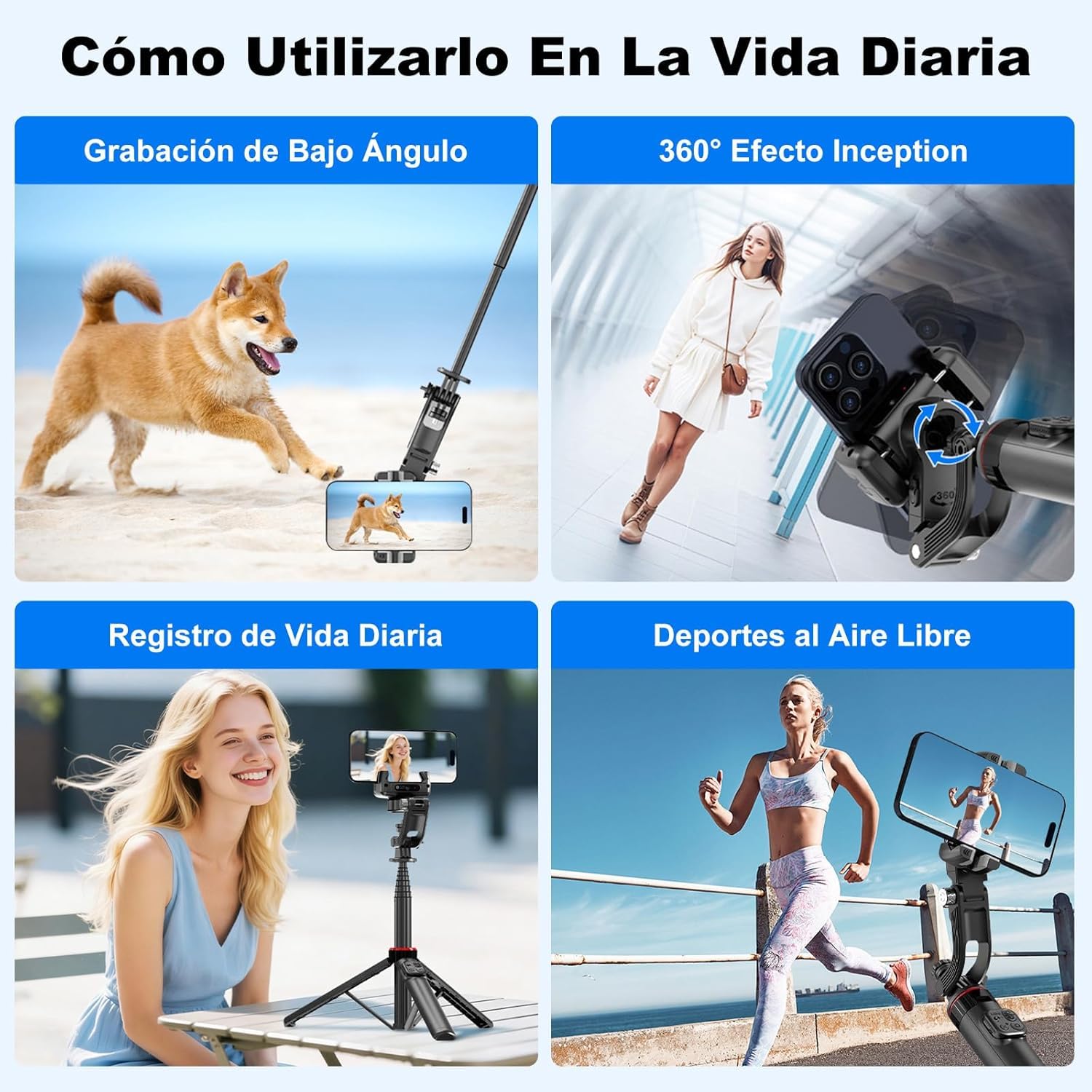 Soporte Estabilizador Gimbal Selfies con Seguimiento De IA, 360° Inteligente Tripode Plegable Portátil para Android Y iPhone, Youtube, Vlogging, TikTok con App (C22)
