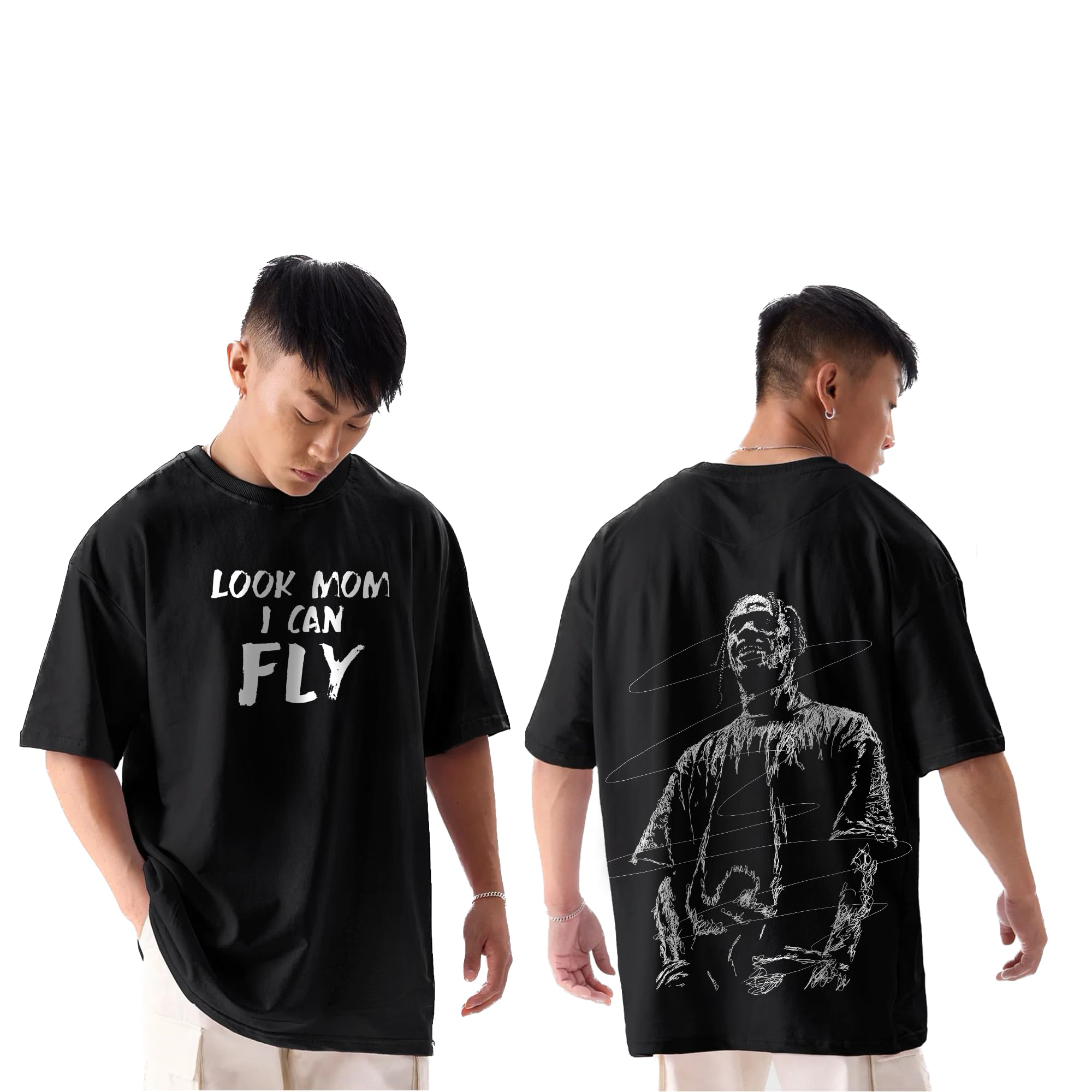 awara bacha Look Mom I Can Fly Oversized Black Tshirt for Men and Women Travis Scott Drop Shoulder Unisex Baggy Loose Fit T-Shirts-picture-14