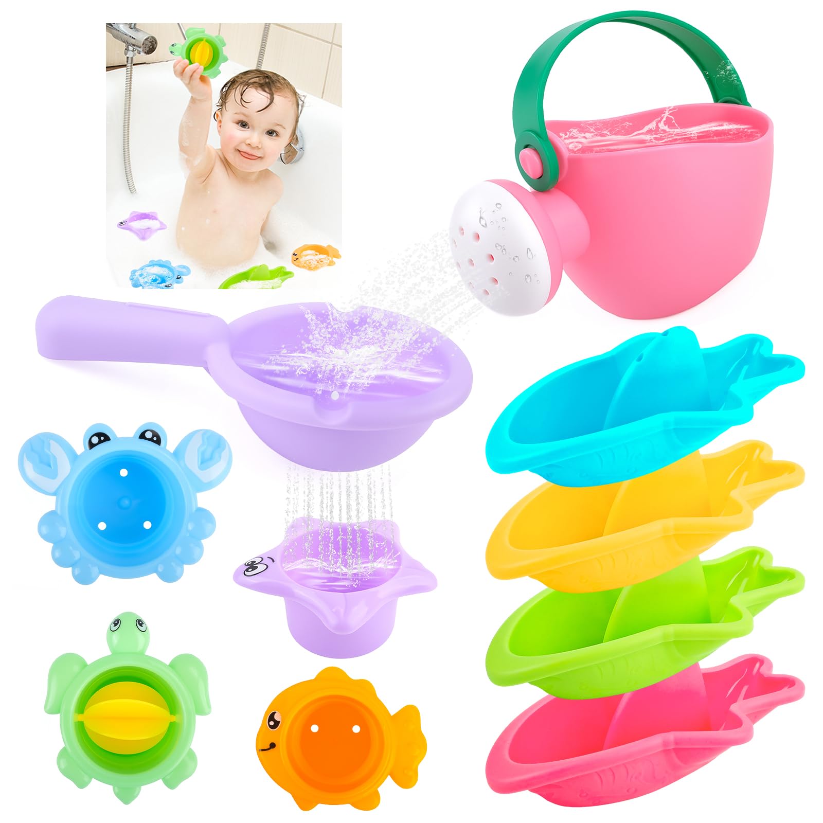 MINISOISO Juguetes Baño Bebe,10 PCS Juguetes Bañera para Niños Niñas 1 2 3 4 AñoJuguete de Baño para Bebé,Animales Fotantes Juguet,Juguete de Agua Animales,Agua Piscina Baños Juego de Ducha Bebe