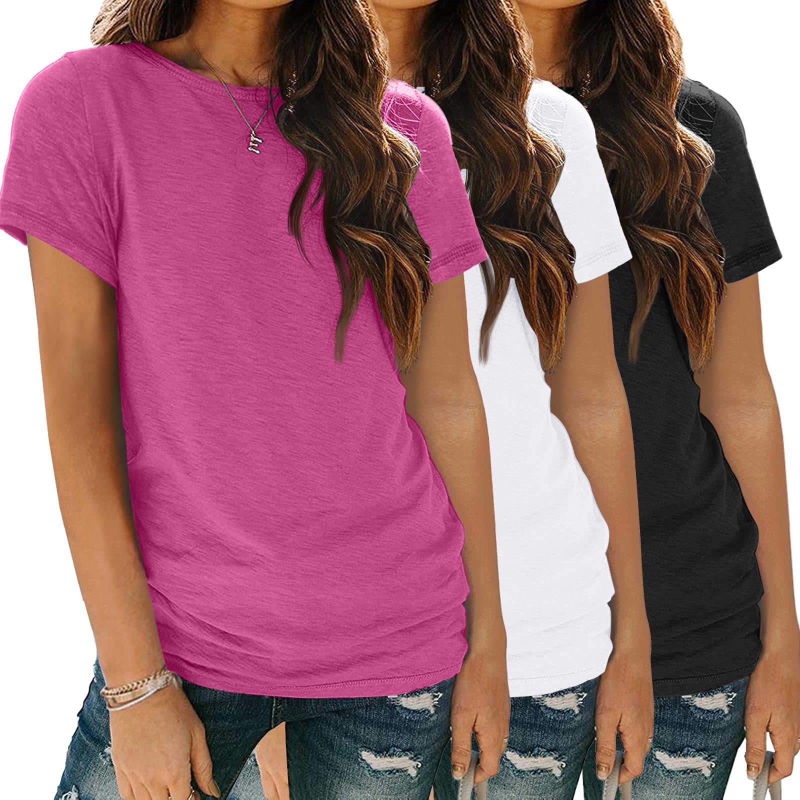 SUNBS Womens 3 Pack T-Shirts Short Sleeve Summer Tops Fashion Basic Tees Comfy Casual Vacation Outfits Workout Clothes 2026