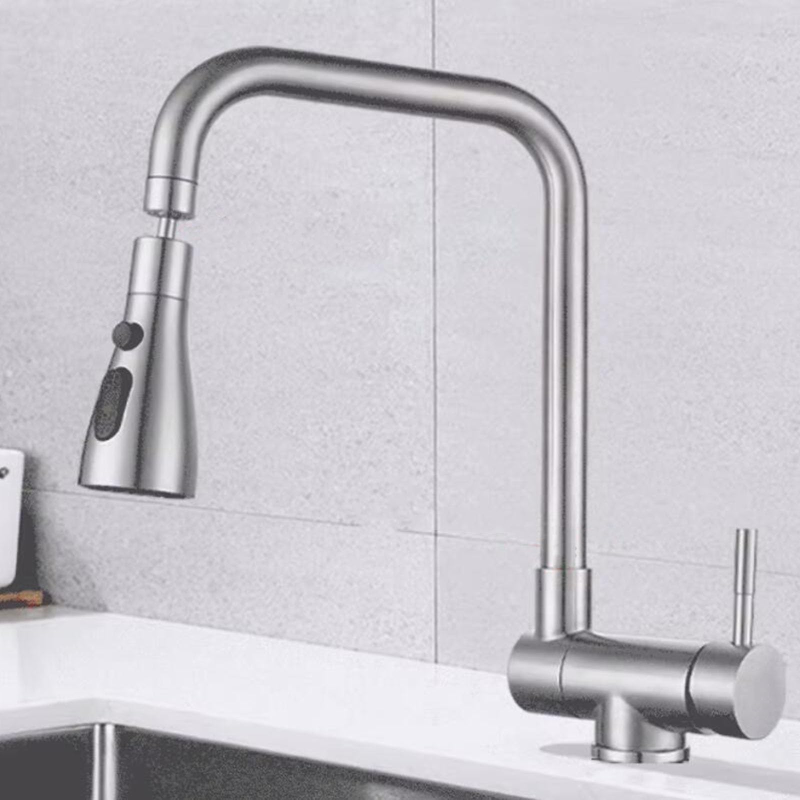 Vorfenster Küchenarmatur Klappbar Wasserhahn Küche Schwenkbar 3 Modus Edelstahl Spültischarmatur Vorfenster-Gebürstet