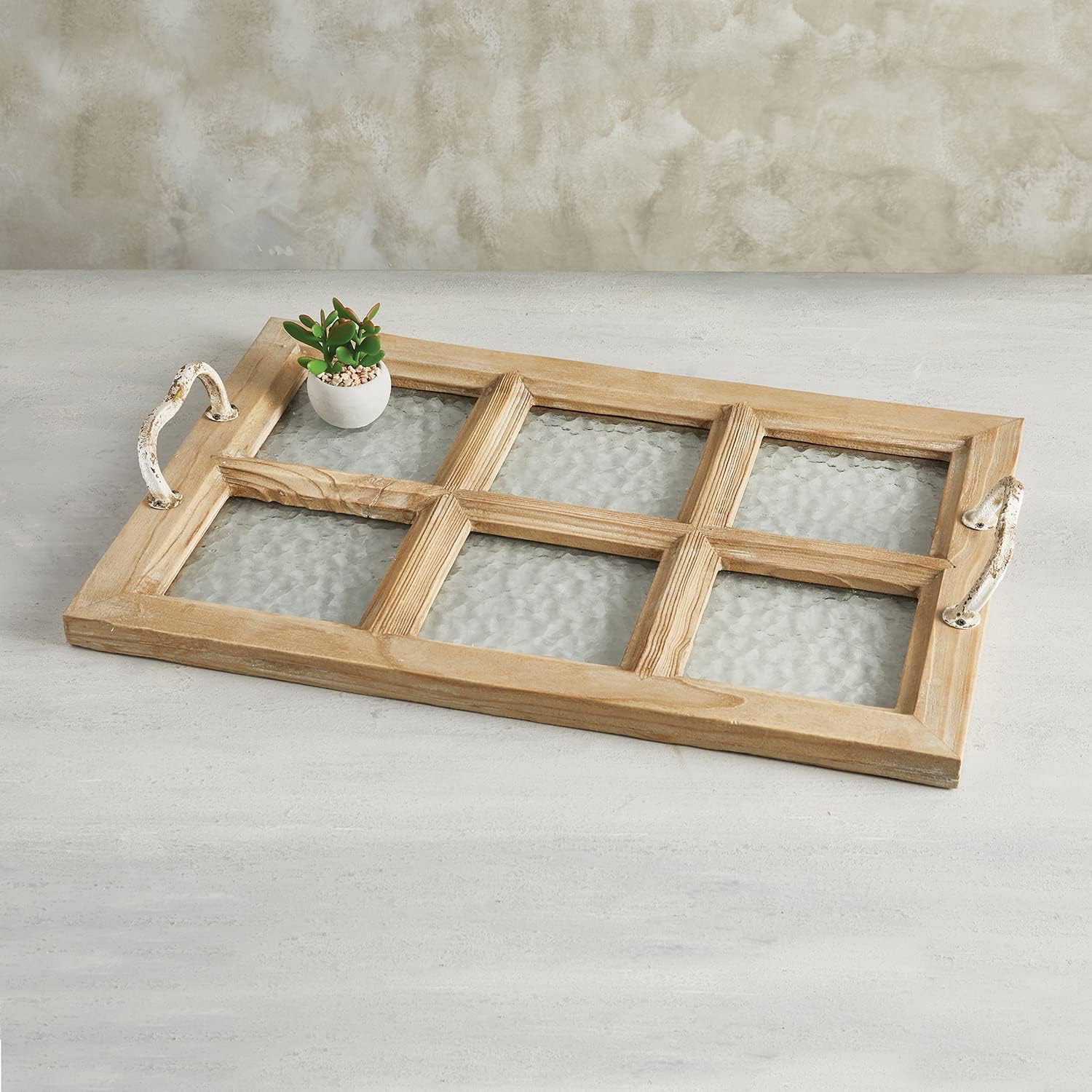 47th & Main Paneled Glass Wood Decorative Tray, 24 x 16.5-Inches, Natural