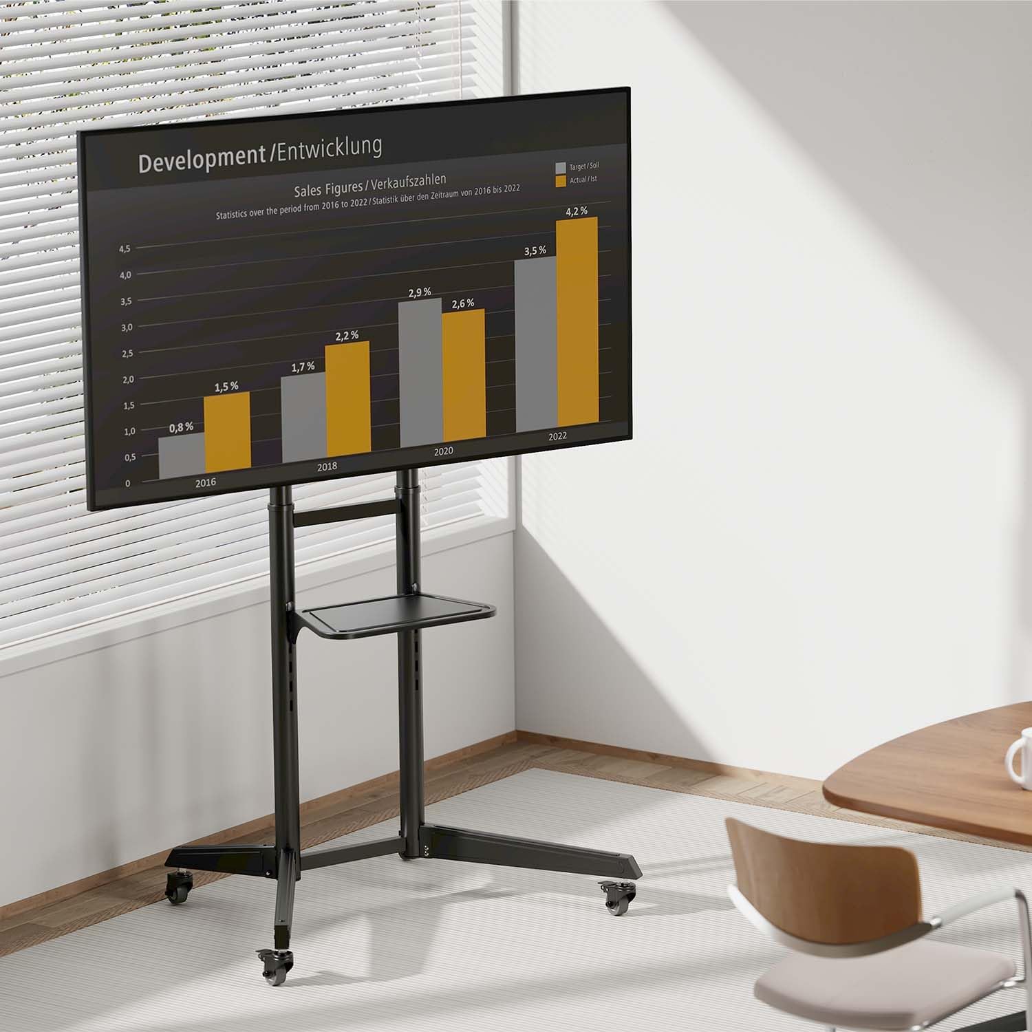 AISENS Supporto da pavimento ECO con rotella vassoio per DVD per monitor TV 50 kg da 37 70 nero