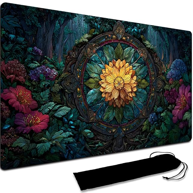 Juego de Mesa Alfombrilla de Juego MTG + Bolsa Impermeable Negra, Bordes Cosidos, Superficie de Goma Lisa