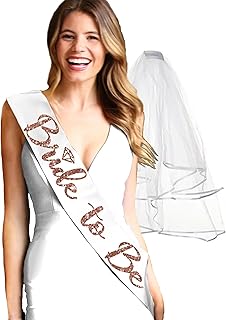 Bride Sash and Veil Bachelorette Party - Rose Gold Bridal Shower Decorations - Bride to Be Gifts
