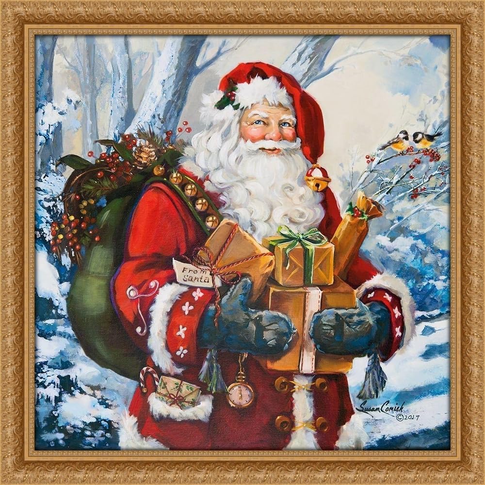 ArtDirect Woodland Home Santa 20x20 Gold Ornate Wood Framed Canvas Giclee Art by Comish, Susan