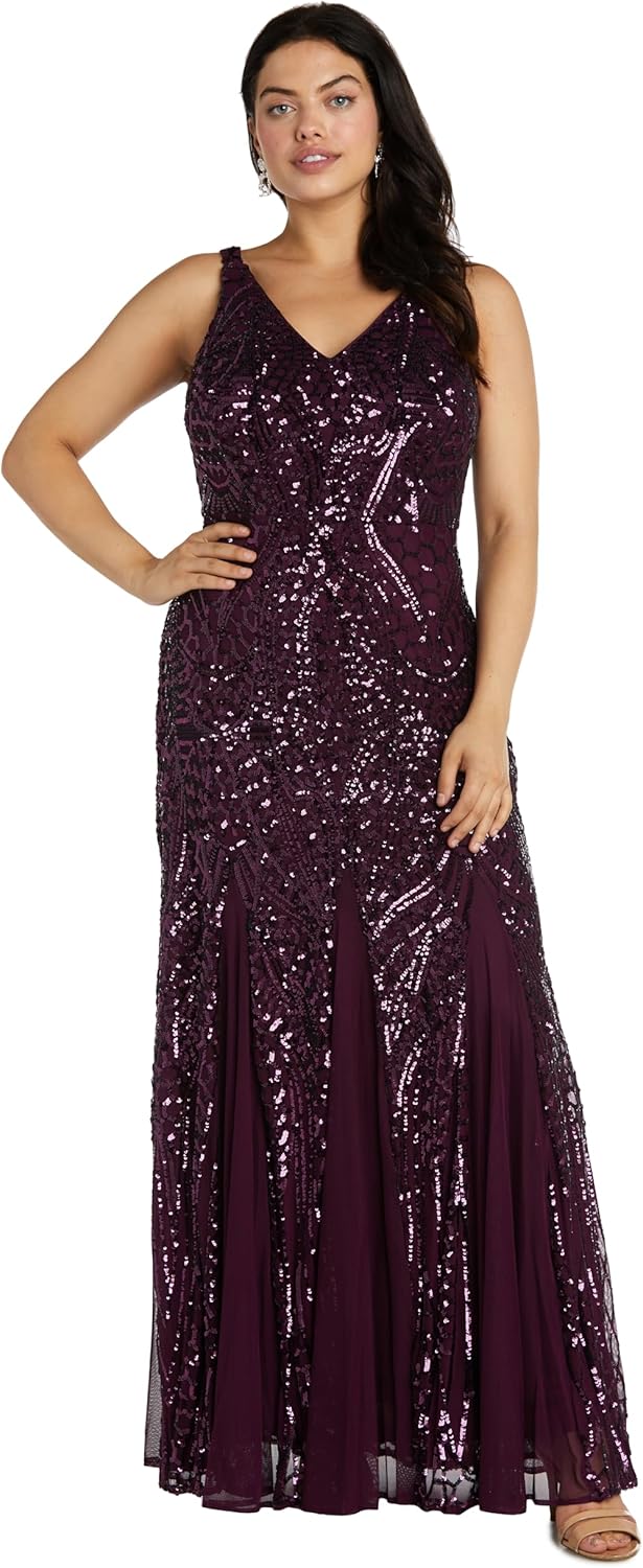 NIGHTWAY Women's Long Embellished Cocktail Dress
