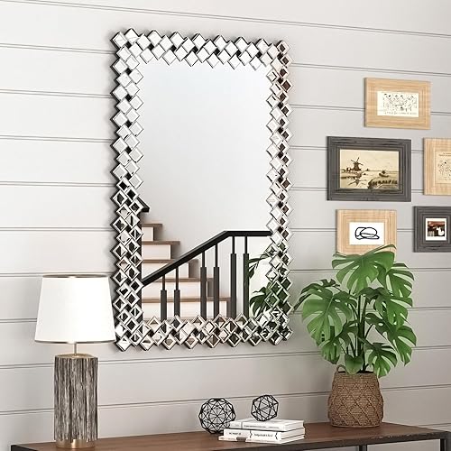 Miniatura 2 de Menscha Espejo de baño, espejo de pared plateado de 23.6 x 35.4 pulgadas, espejo decorativo para pared, para sala de estar, tocador, dormitorio y