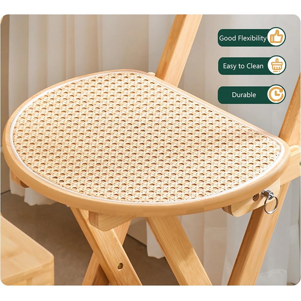 Sgabello Da Bar Pieghevole In Bambù Tonchean - Con Schienale, Portatile, Per Cucina, Casa E Balcone, Capacità 150 Kg
