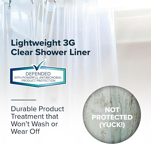 Miniatura 2 de SlipX Solutions Forro de cortina de ducha con infusión de microban, 3G ligero, 70 x 72 pulgadas, transparente, caja de 6