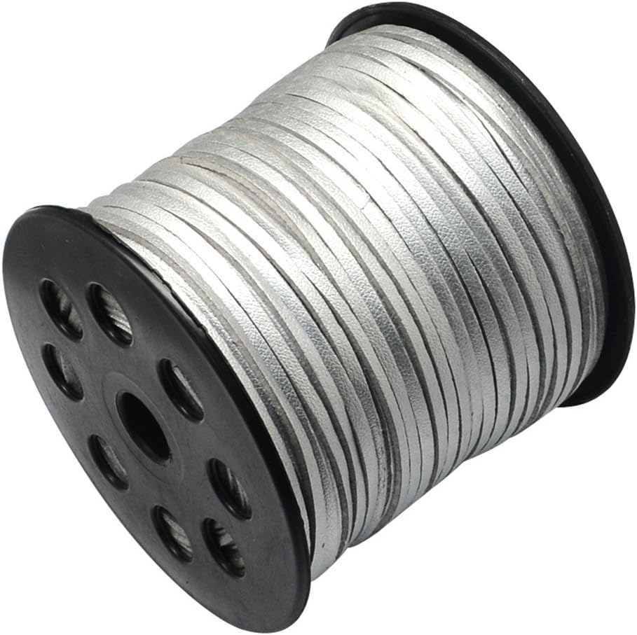 Beadthoven 1Roll Faux Suede Cord, One Side Covering with Imitation Leather, Lace Strap Flat Leather Cord, 2.7x1.4mm, About 90m/roll (Silver)
