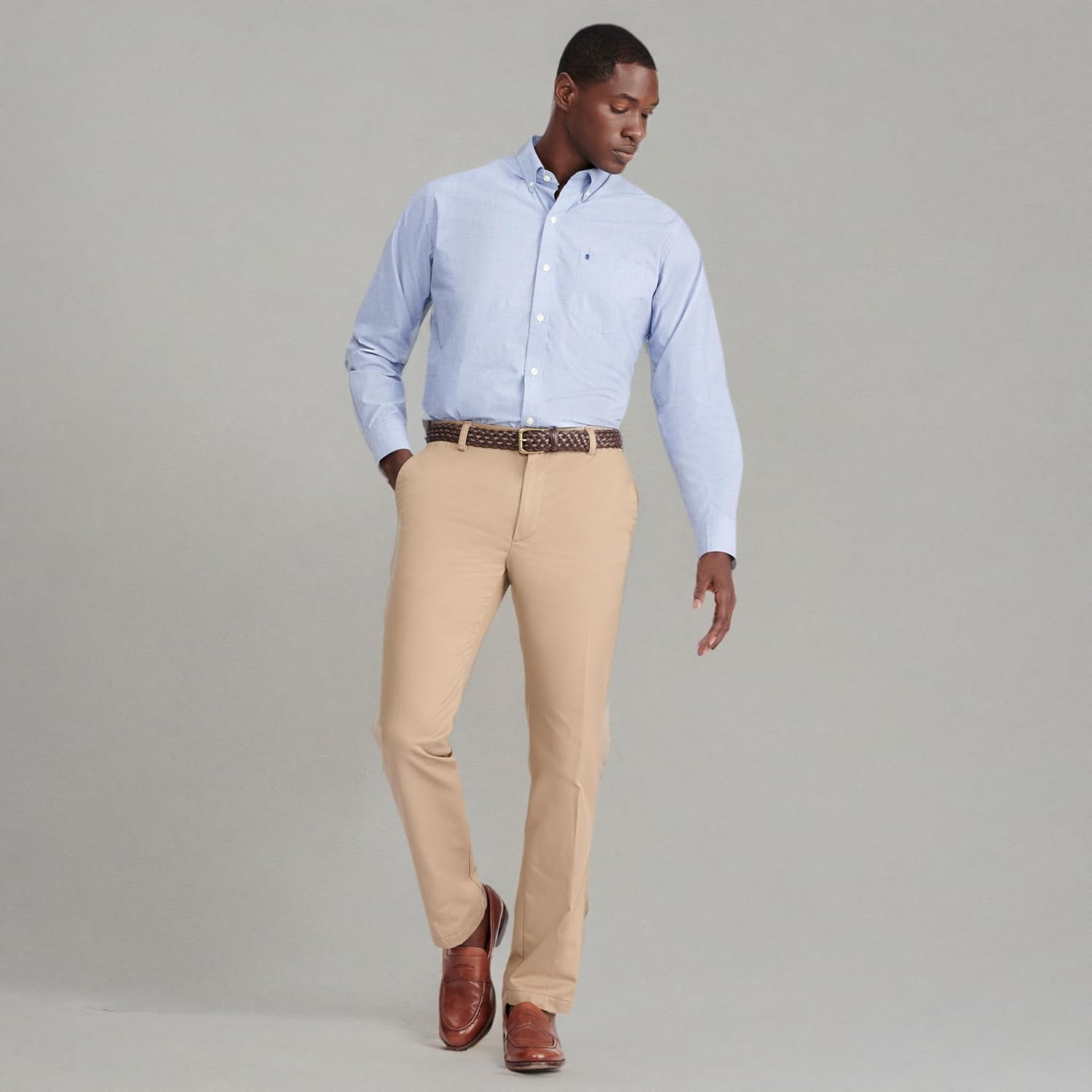 Izod Mens Button Down Long Sleeve Stretch Performance Solid Shirt - Image 8