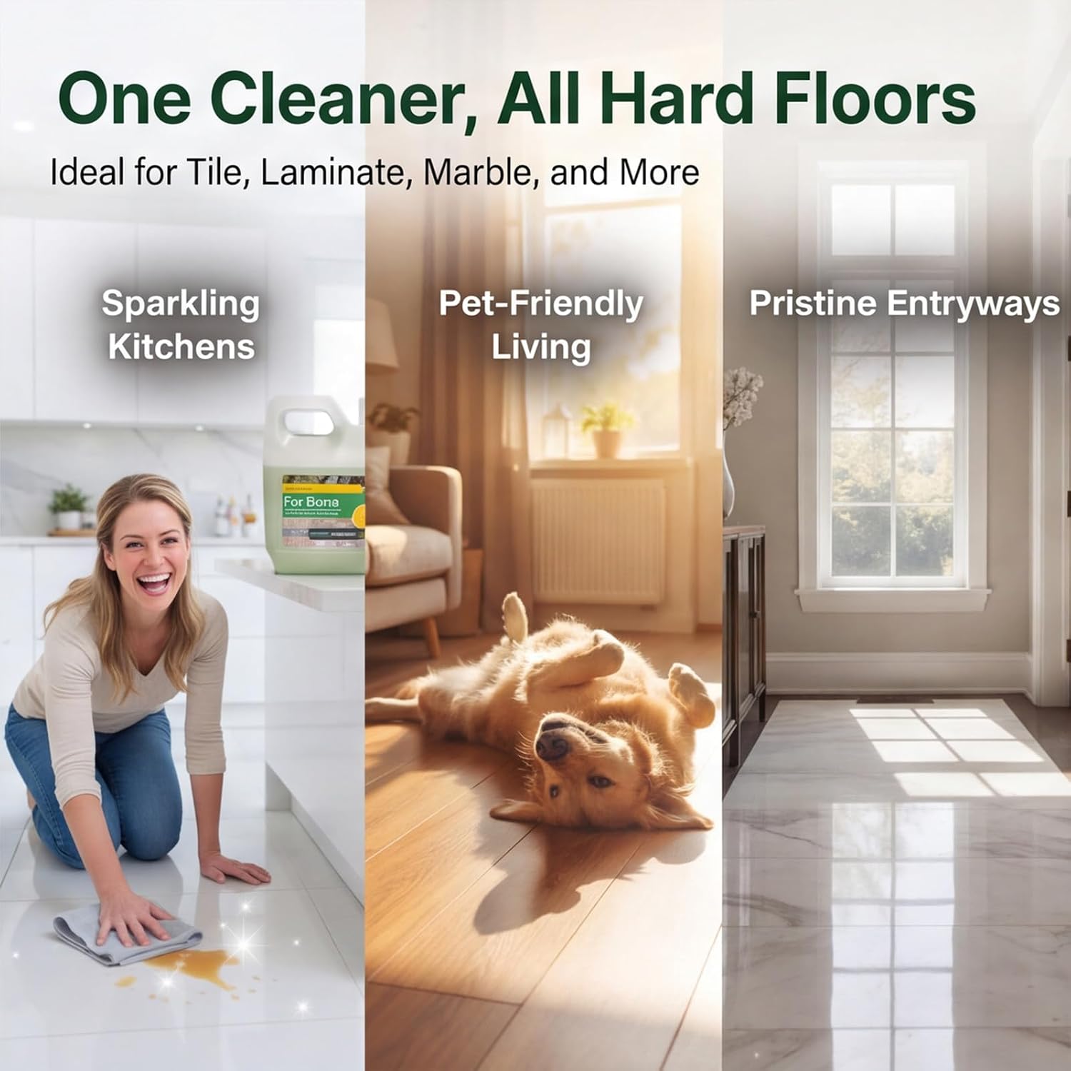 Multi-Surface Floor Cleaner Refill – 33.8 fl oz – Lemon Mint Scent – Residue-Free Cleaning Solution for BONA Spray Mops and Refillable Bottles – For Stone, Tile, Laminate, and Vinyl Floors
