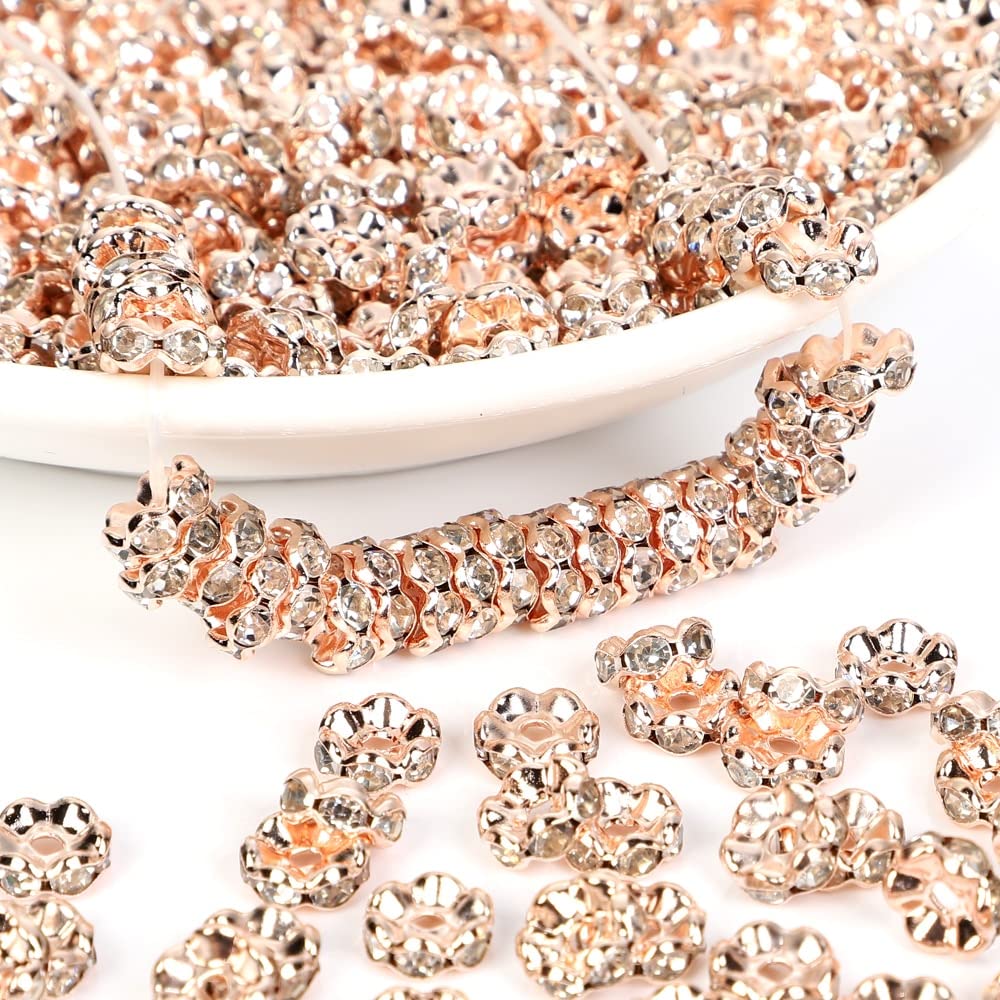 400 perline distanziali di cristallo da 8 mm, perline intermedie con strass, perline in metallo, 10 colori, per braccialetti fai da te, orecchini, collane, gioielli e decorazioni