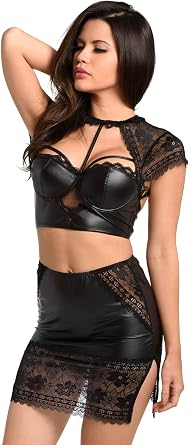 Velvet Kitten by Lingerie Diva Daring and Sexy Black Wet Look Lustful Leather Bra Set Faux Leather Set